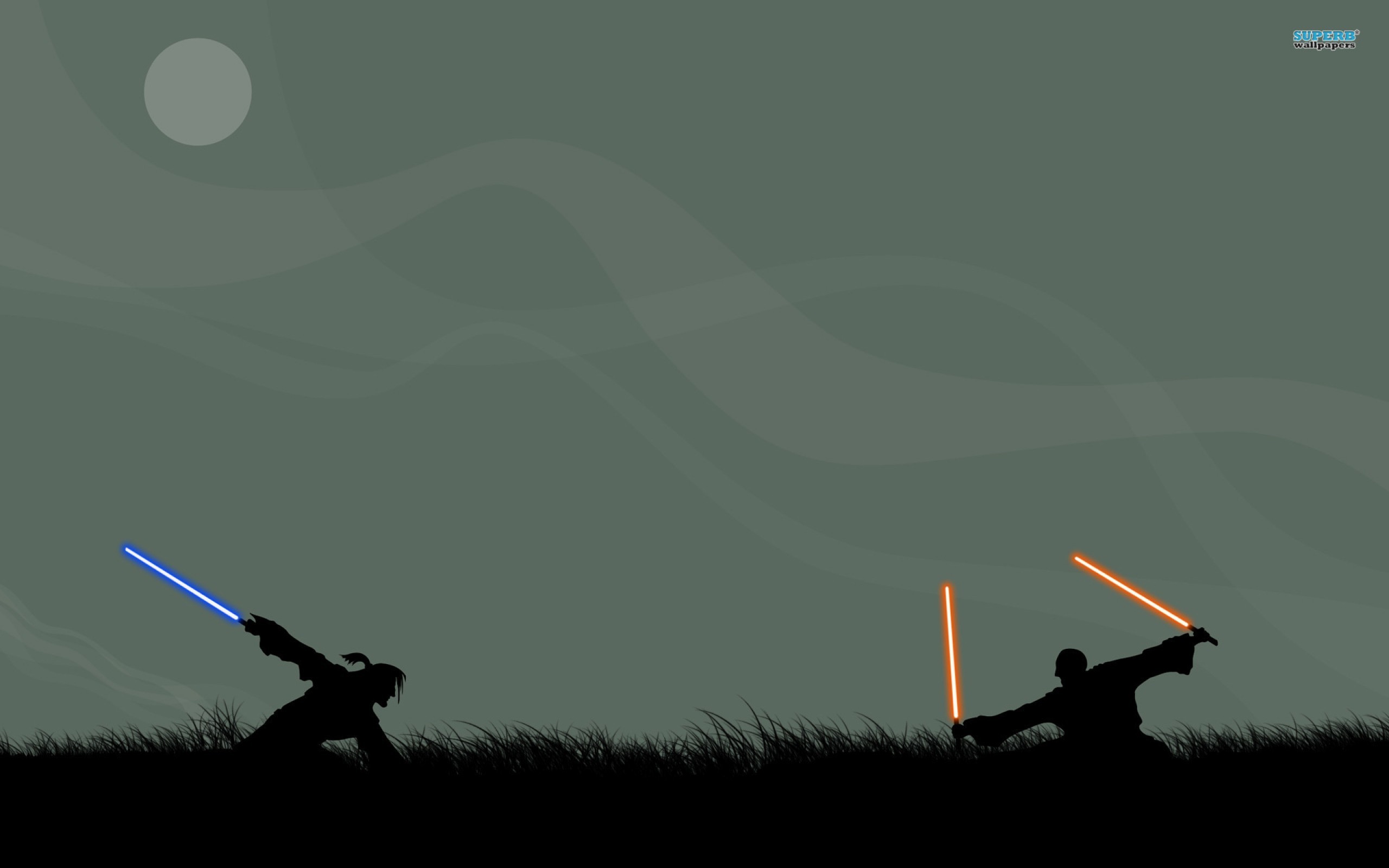 Duello con spade laser, Star Wars, Silhouette, Verde grigio, 2K, sfondo per portatile