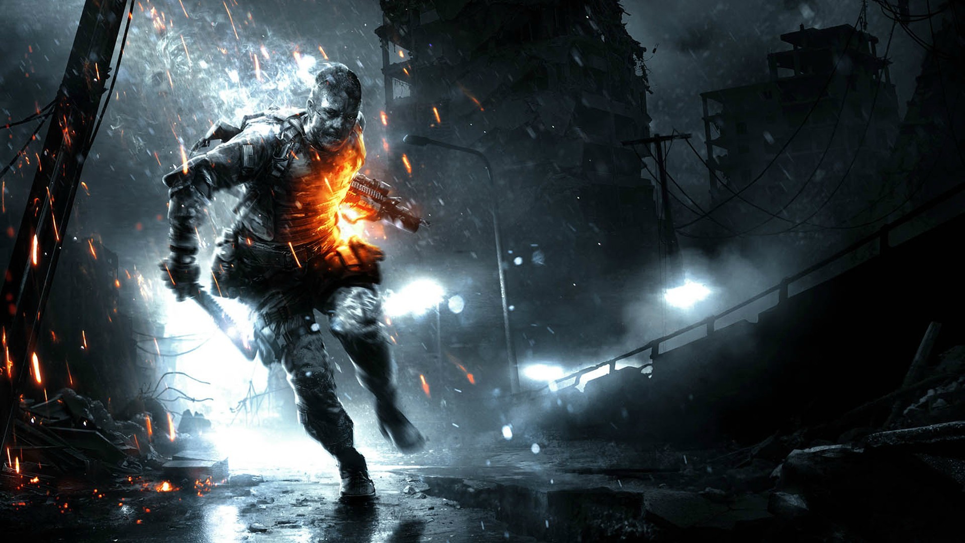 Battlefield 4, Soldato, Pioggia, Notte, Full HD, sfondo Windows 11