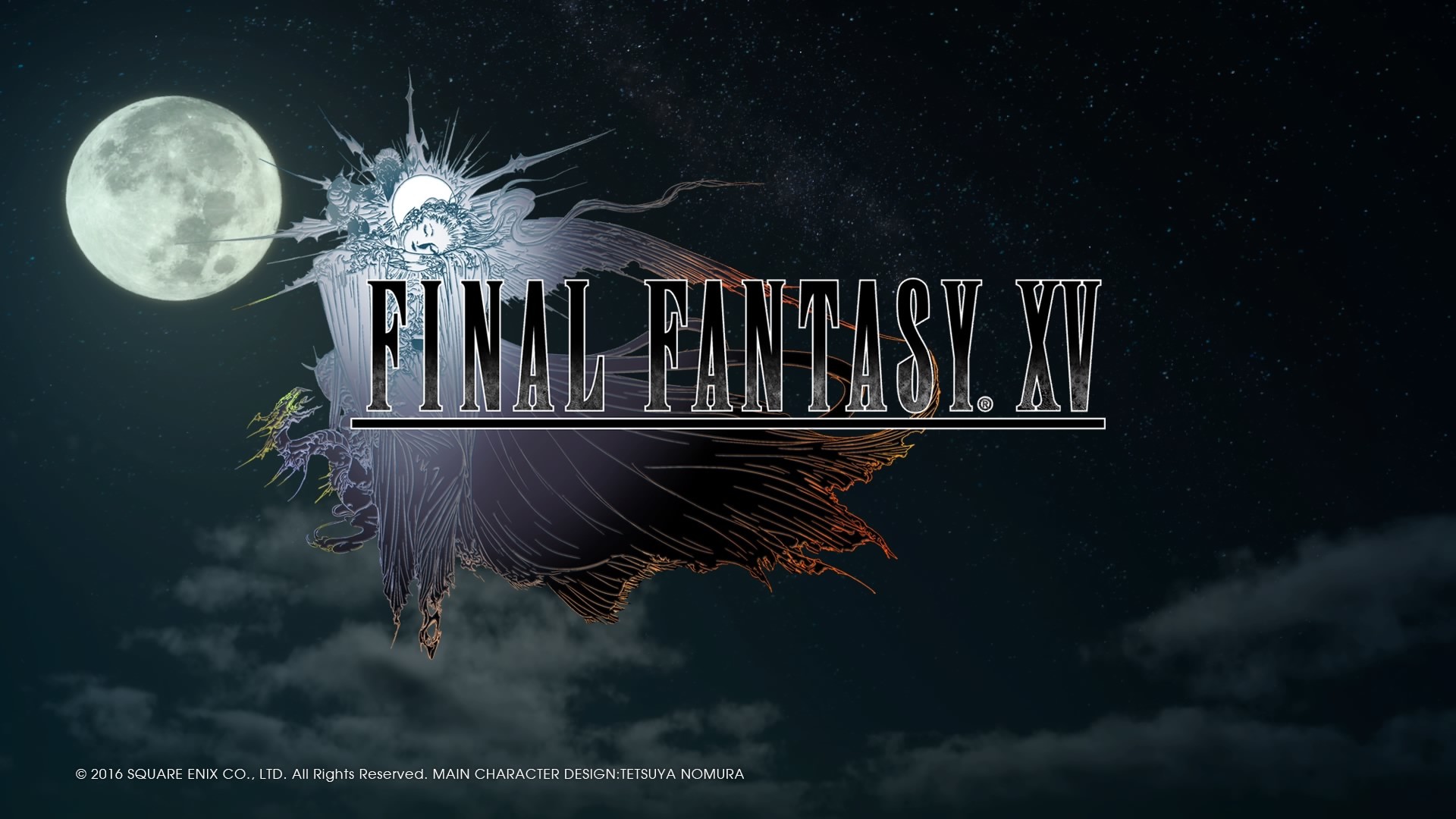 Final Fantasy XV, Logo, Luna piena, Notte, Full HD, wallpaper per computer