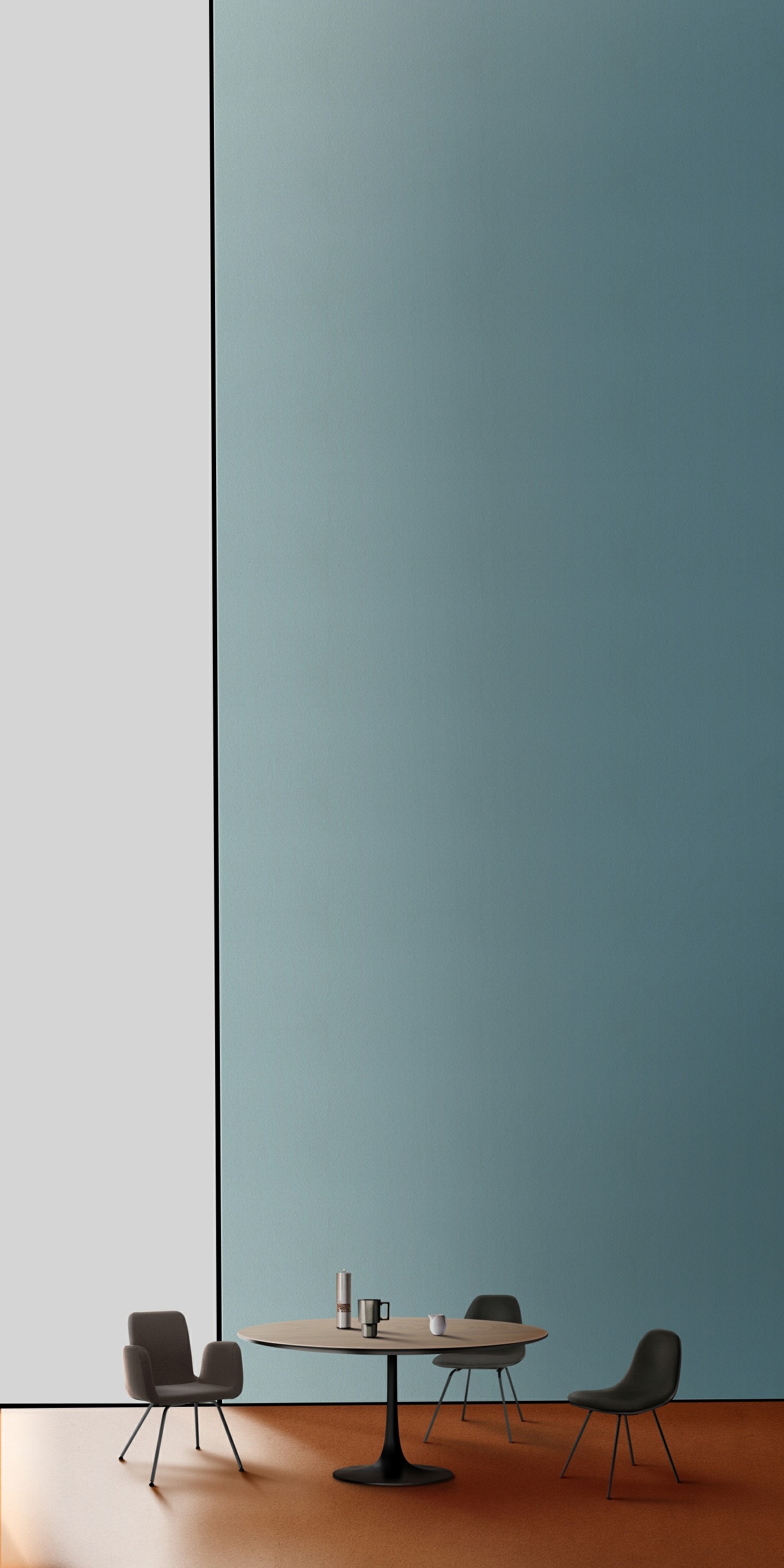 Interno minimalista, Tavolo, Sedie, Grigio, sfondo per iPhone e Android