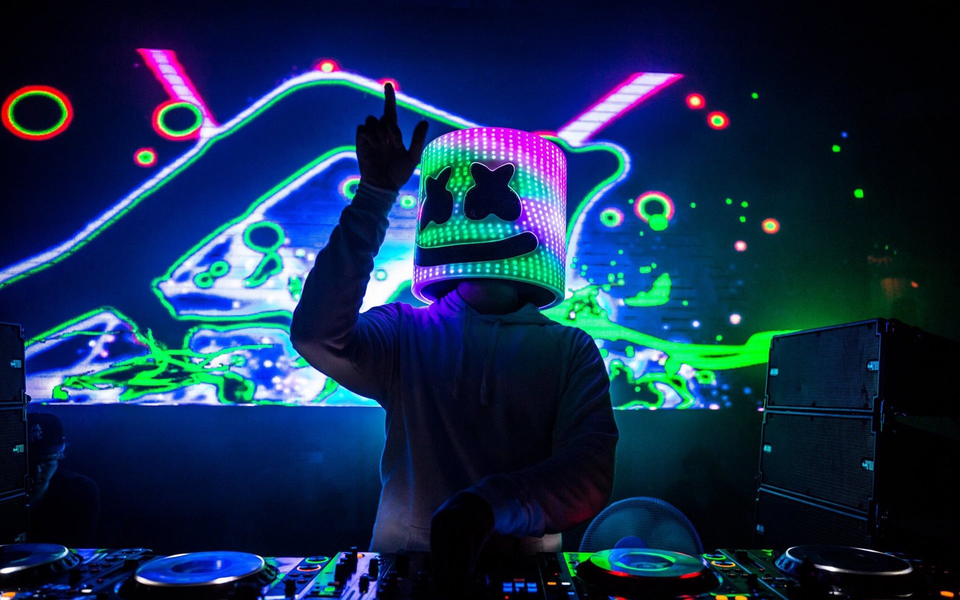 Marshmello, DJ, Luci neon, Concerto, 16:10 Full HD, sfondo widescreen