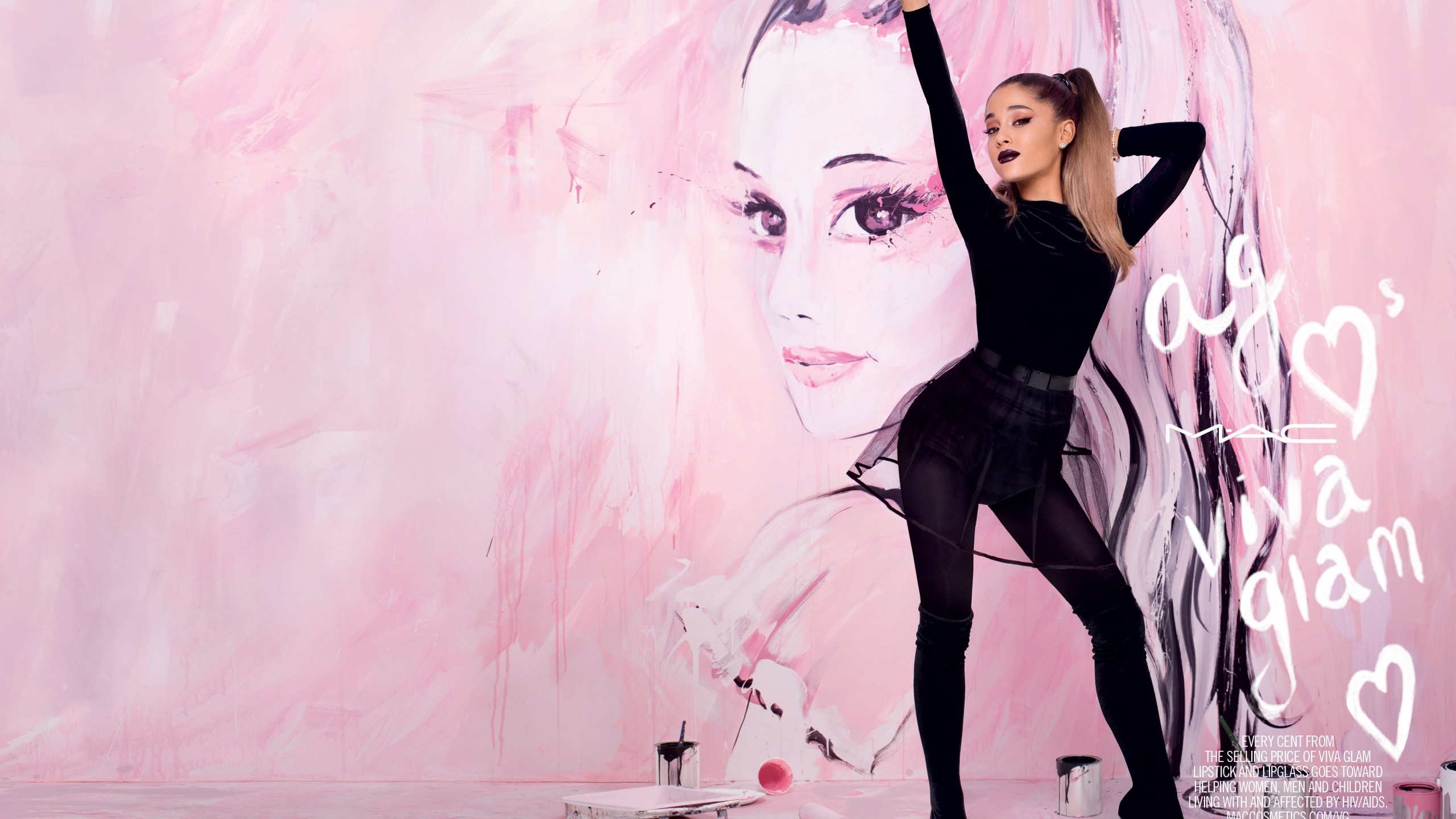 Ariana Grande, Murale, Rosa, Arte, 2560x1440, immagine di sfondo
