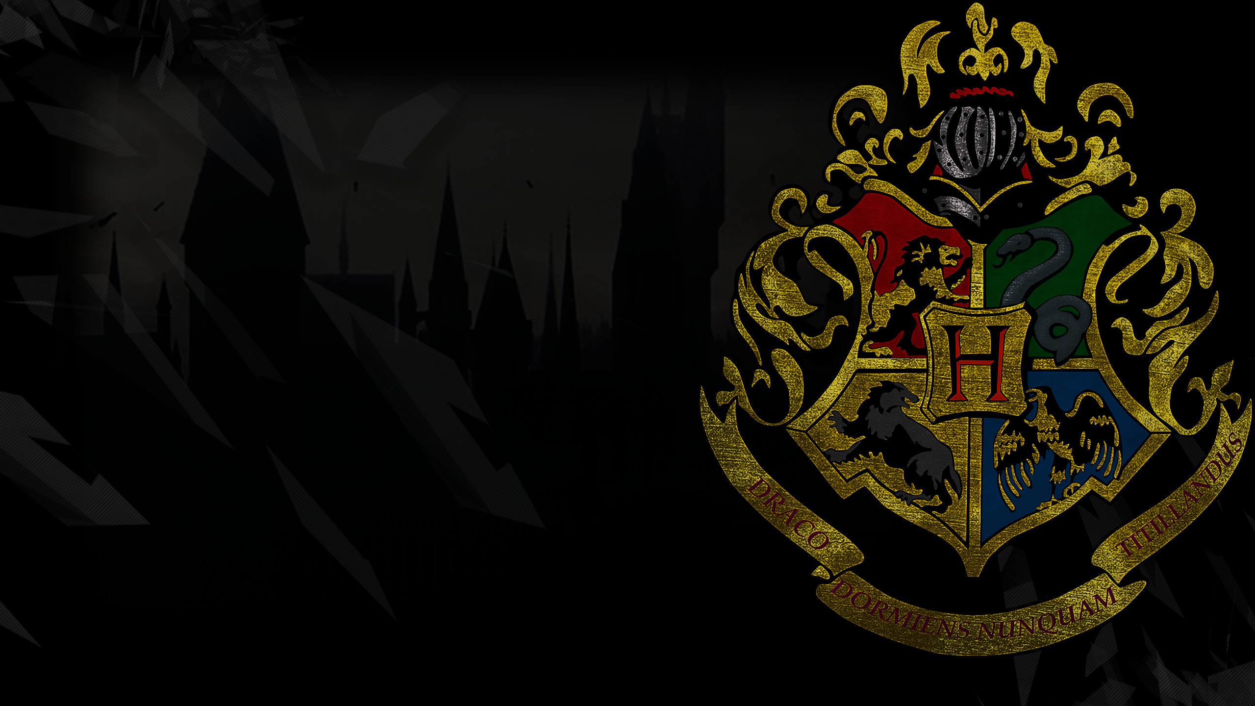 Stemma di Hogwarts, Sfondo nero, Oro, 16:9 2K, wallpaper widescreen