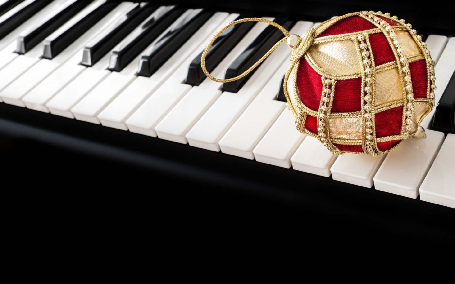 Tasti del pianoforte, Pallina di Natale, Rosso, 1920x1200, immagine di sfondo