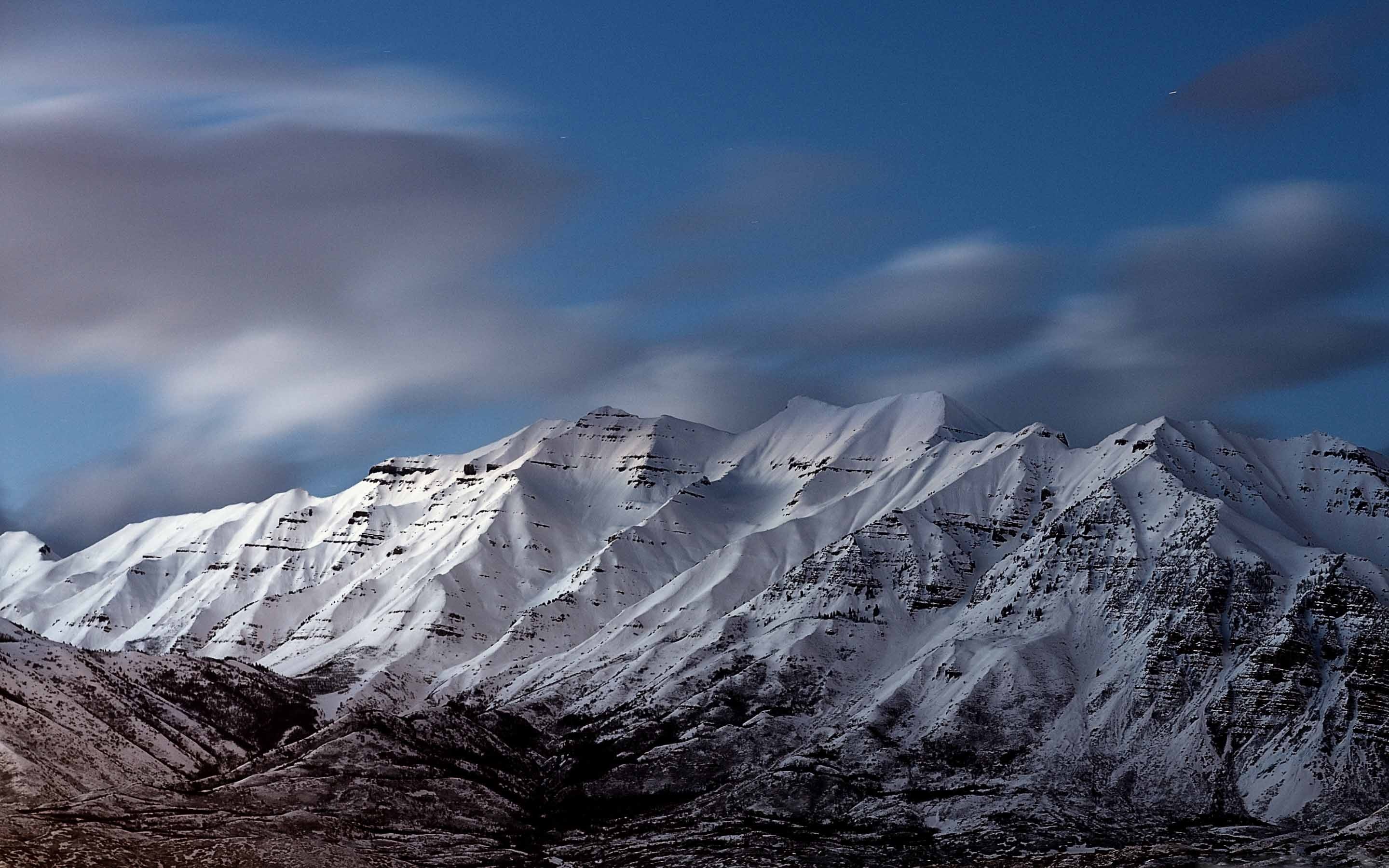 Montagne innevate, Cielo, Nuvole, Inverno, immagine di sfondo Mac