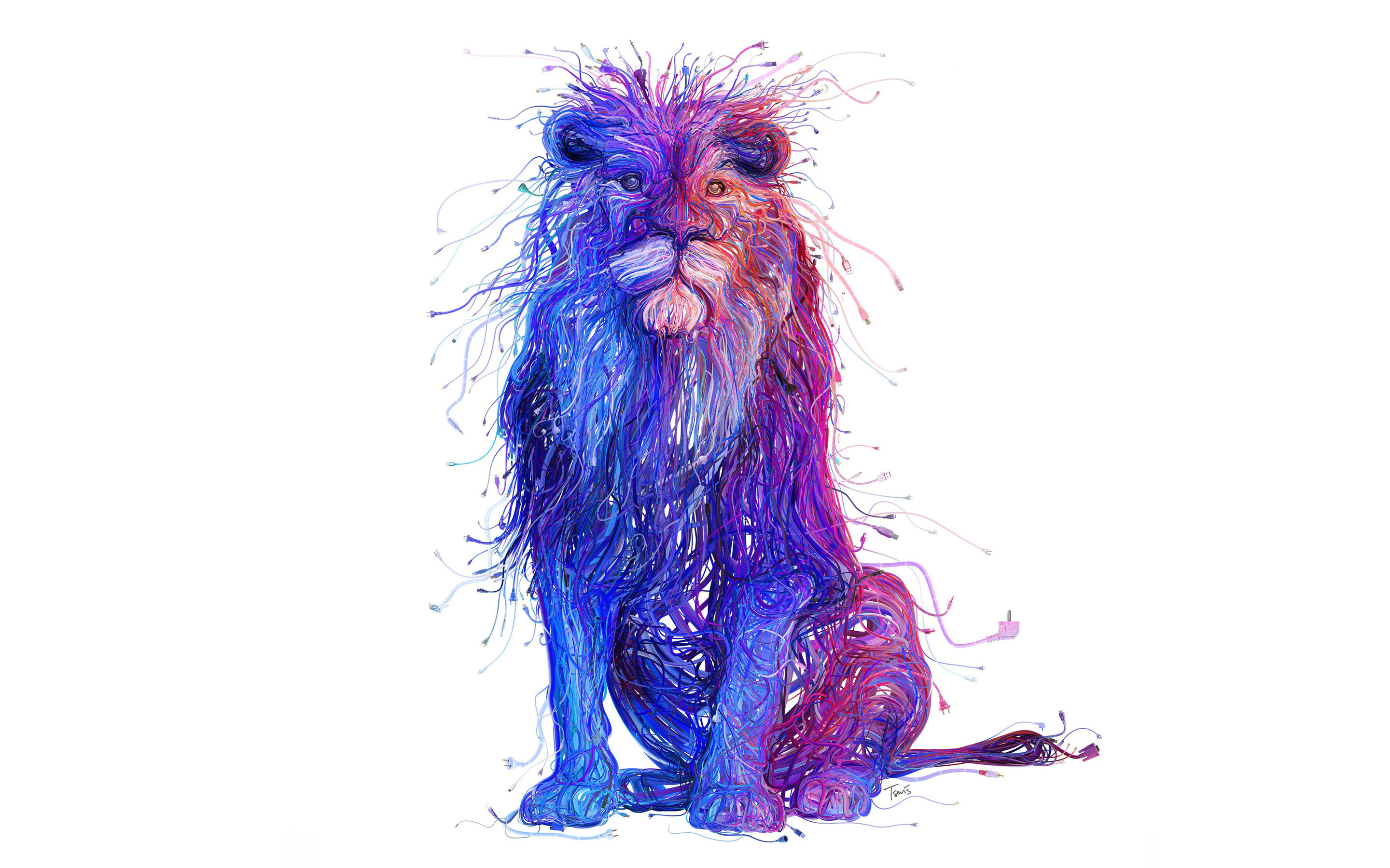 Leone, Arte digitale, Viola, Sfondo bianco, 16:10 2K, wallpaper widescreen