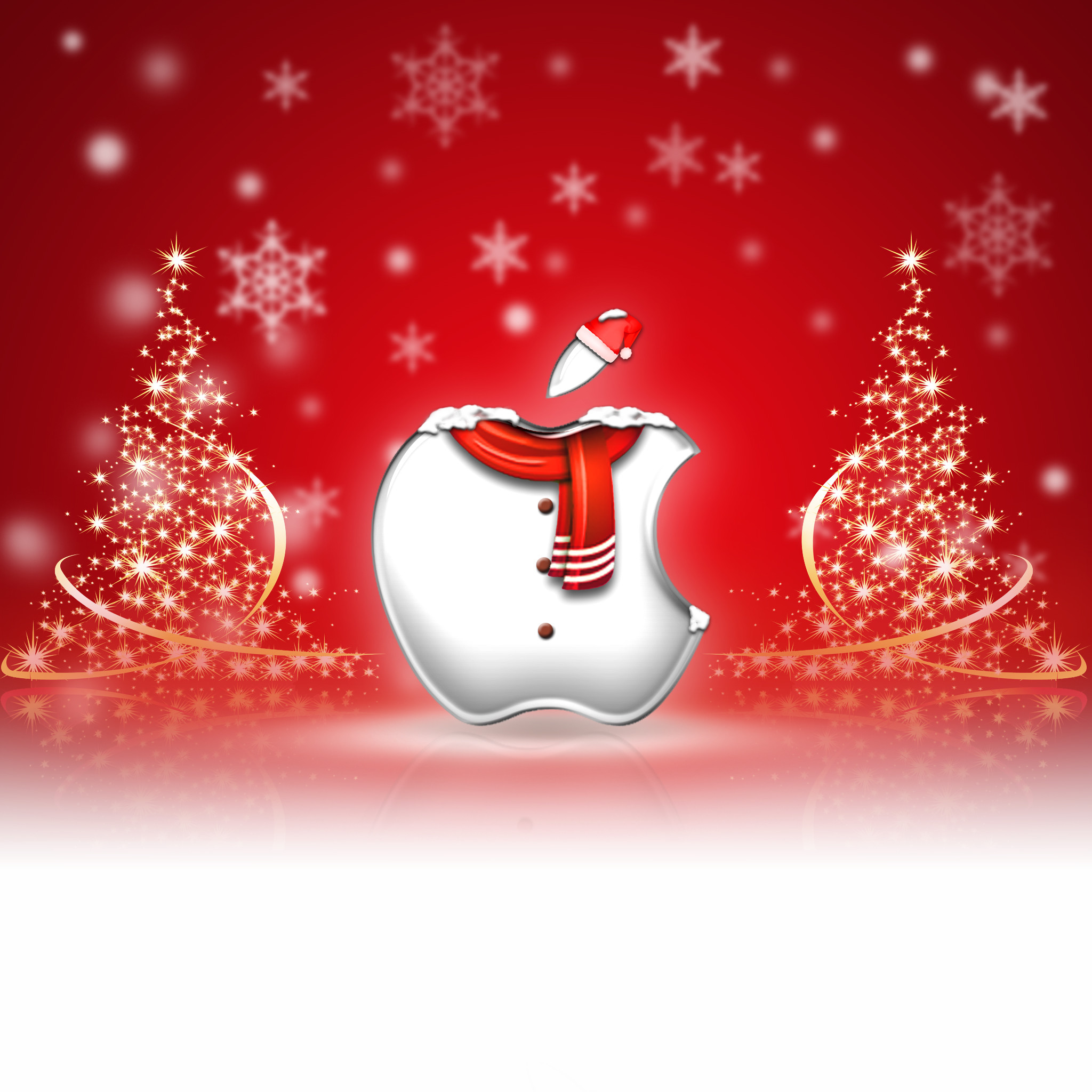 Logo Apple, Sciarpa, Alberi di Natale, Sfondo rosso, Full HD, schermata di blocco iPad