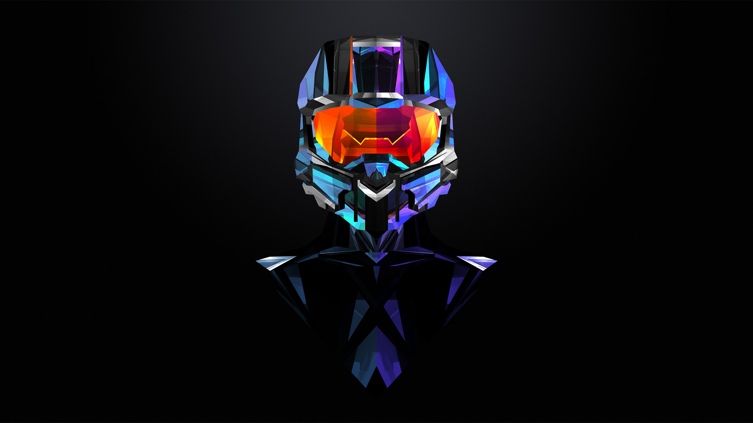 Master Chief, Halo, Low poly, Sfondo nero, 2560x1440, wallpaper desktop