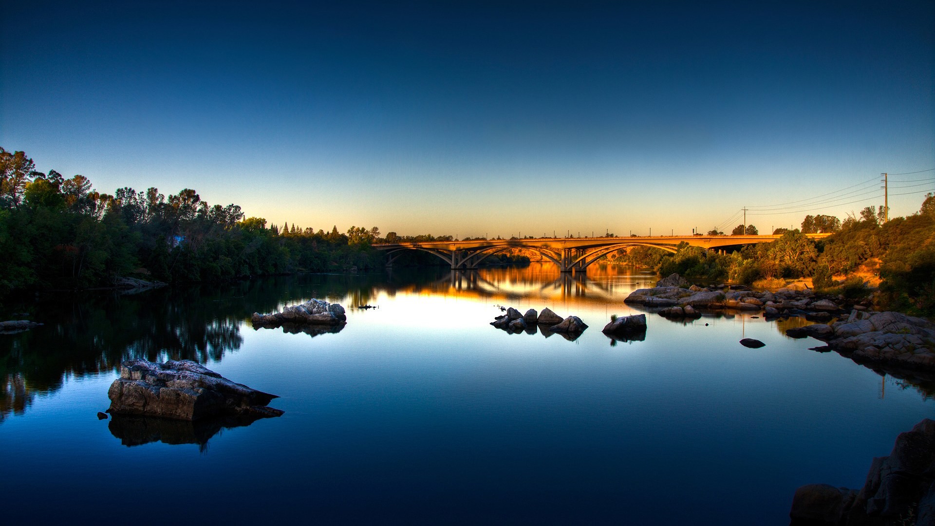 Fiume, Ponte, Riflesso, Crepuscolo, 1920x1080, immagine di sfondo