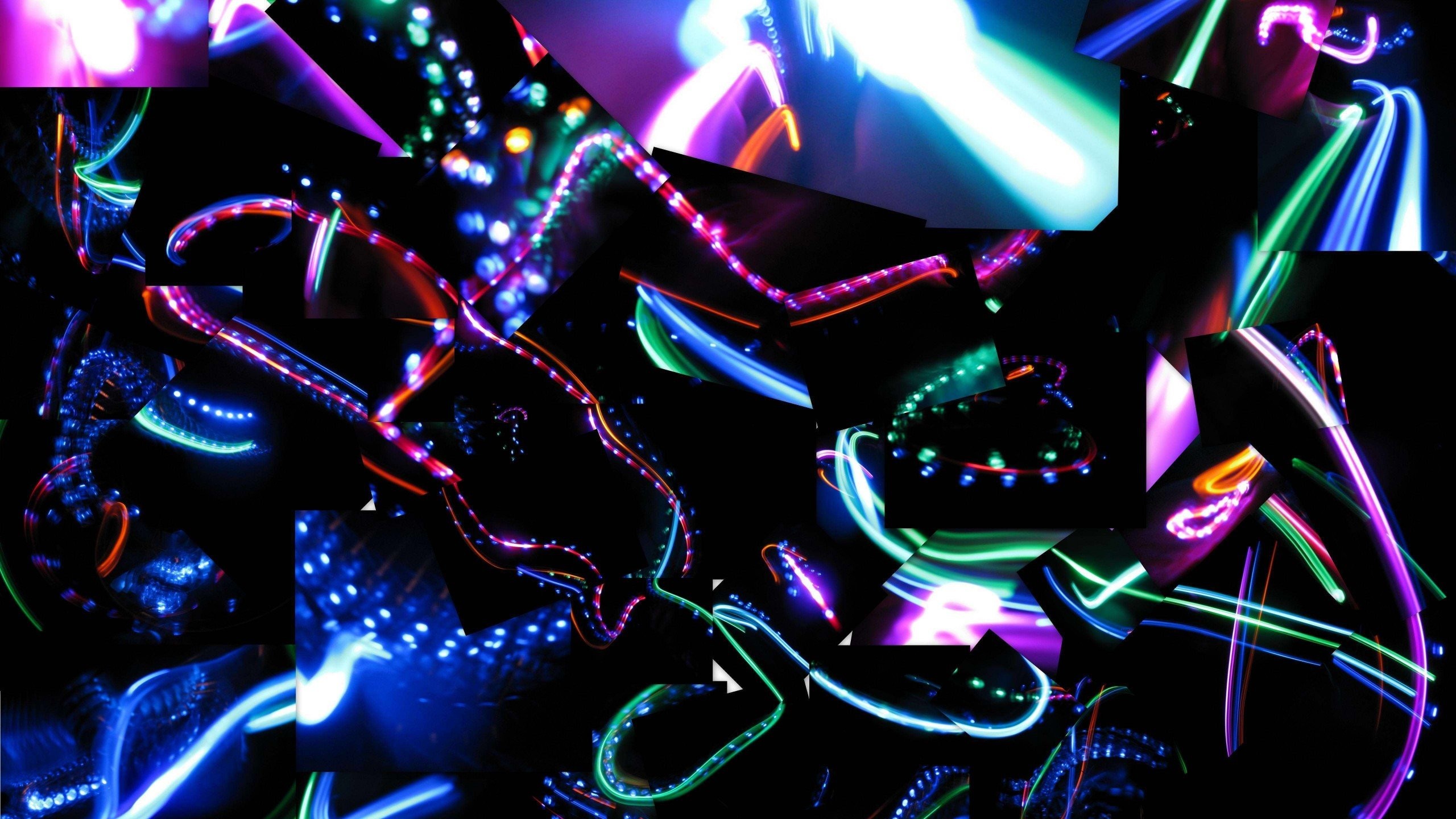 Scie luminose, Neon, Light painting, Sfondo nero, 2K, wallpaper per portatile