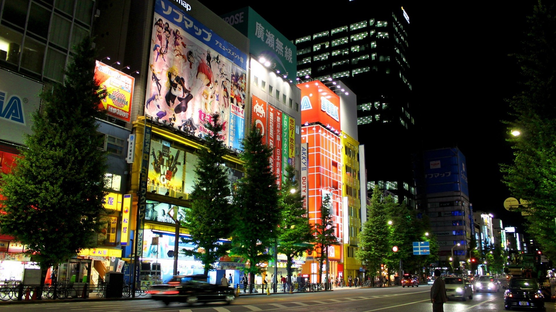 Akihabara, Tokyo, Insegne, Notte, 1920x1080, wallpaper desktop
