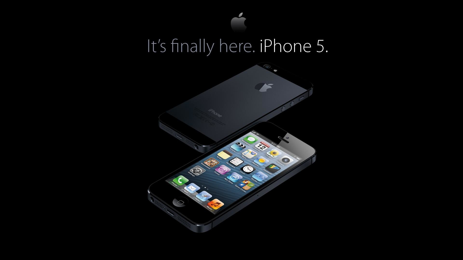 iPhone 5, Apple, It's finally here, Sfondo nero, 16:9 Full HD, wallpaper widescreen