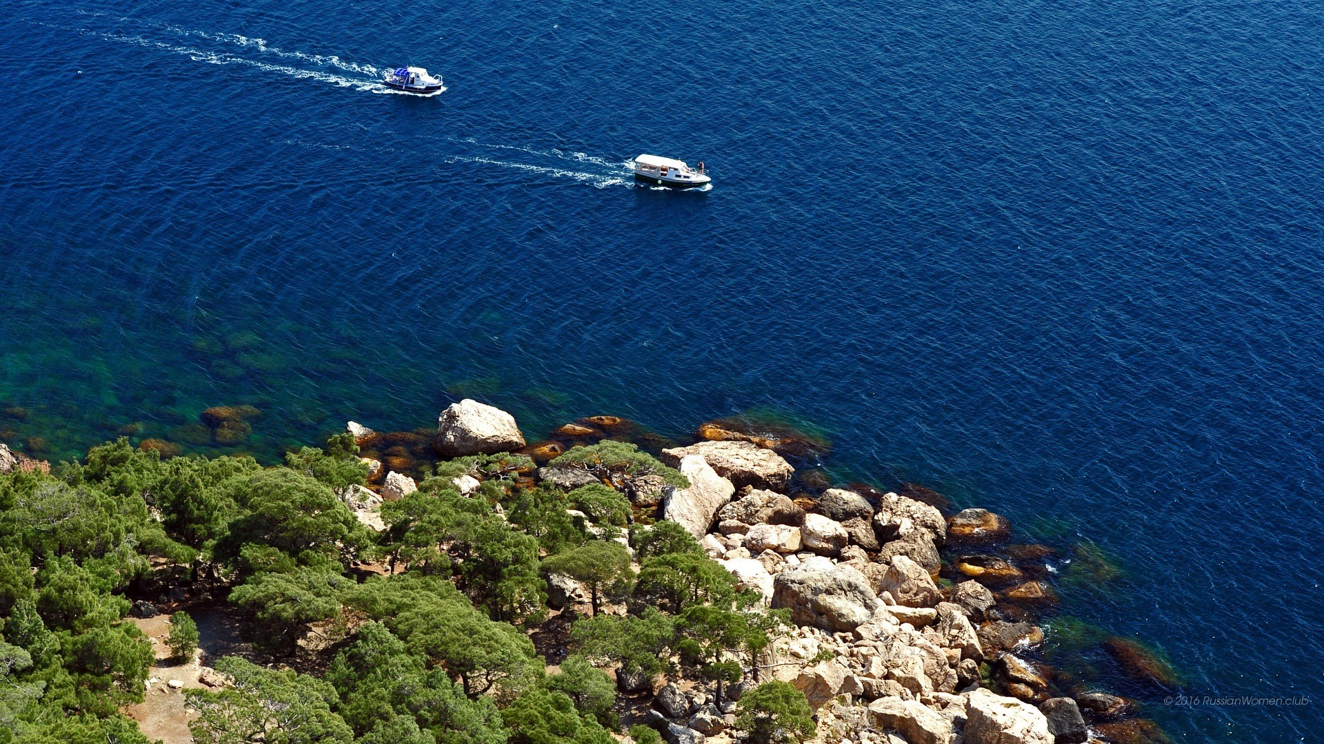 Barche, Mare blu, Costa, Vista aerea, Full HD, sfondo per PC e portatile