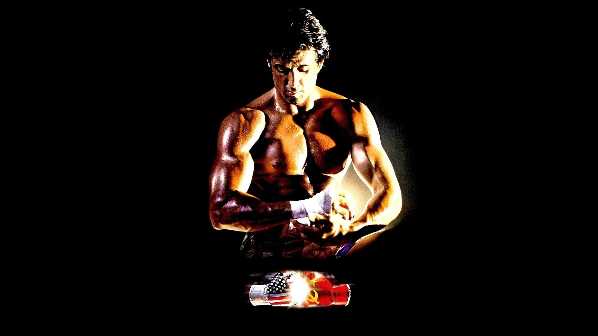 Rocky Balboa, Sylvester Stallone, Rocky IV, Guantoni, Sfondo nero, wallpaper Windows 11