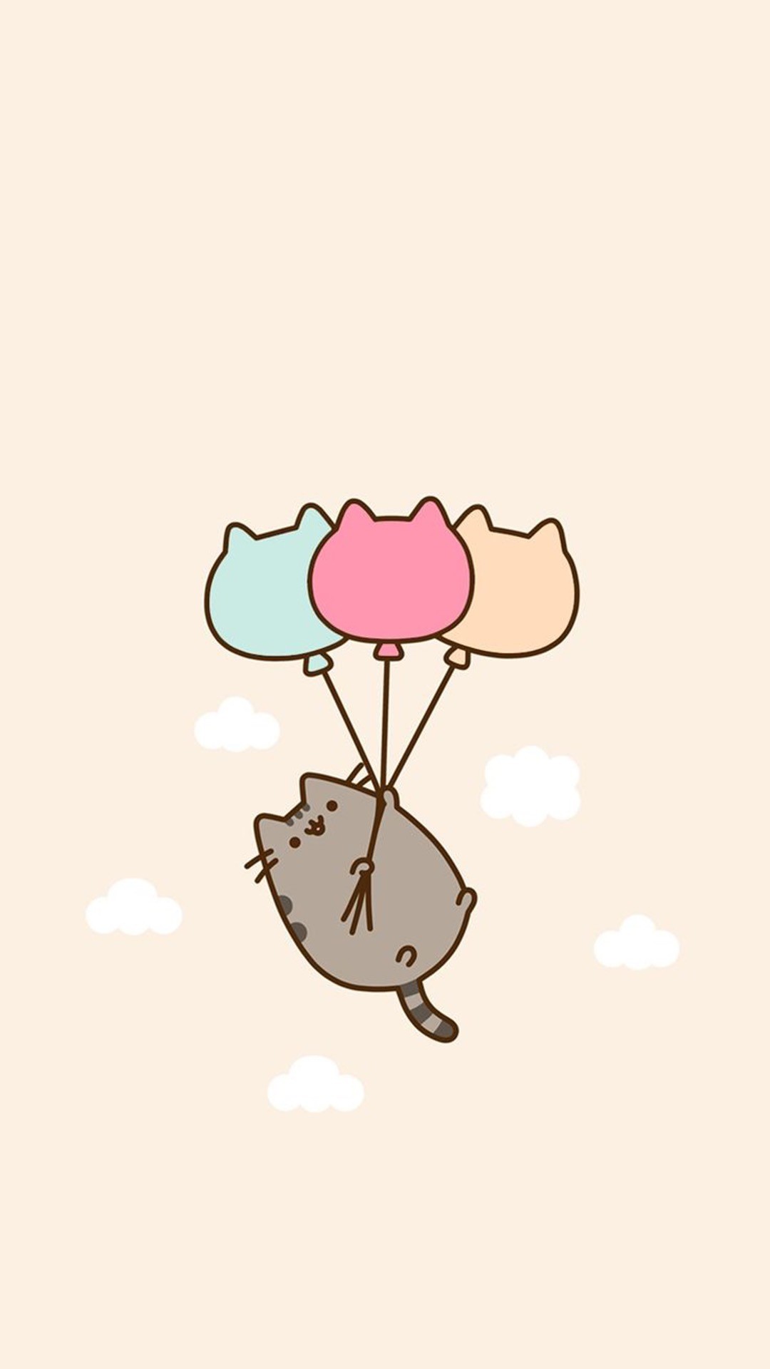 Pusheen, Palloncini, Nuvole, Pastello, 1080x1920, schermata di blocco iPhone