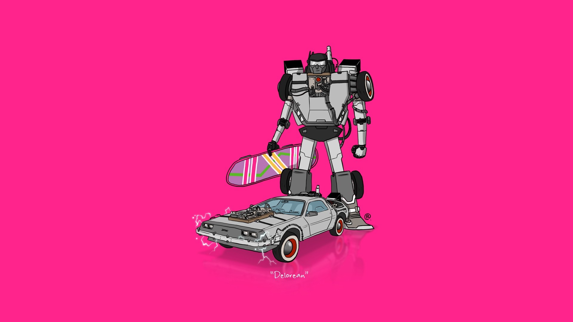 DeLorean DMC-12, Transformers, Hoverboard, Ritorno al futuro, Sfondo rosa, wallpaper per portatile