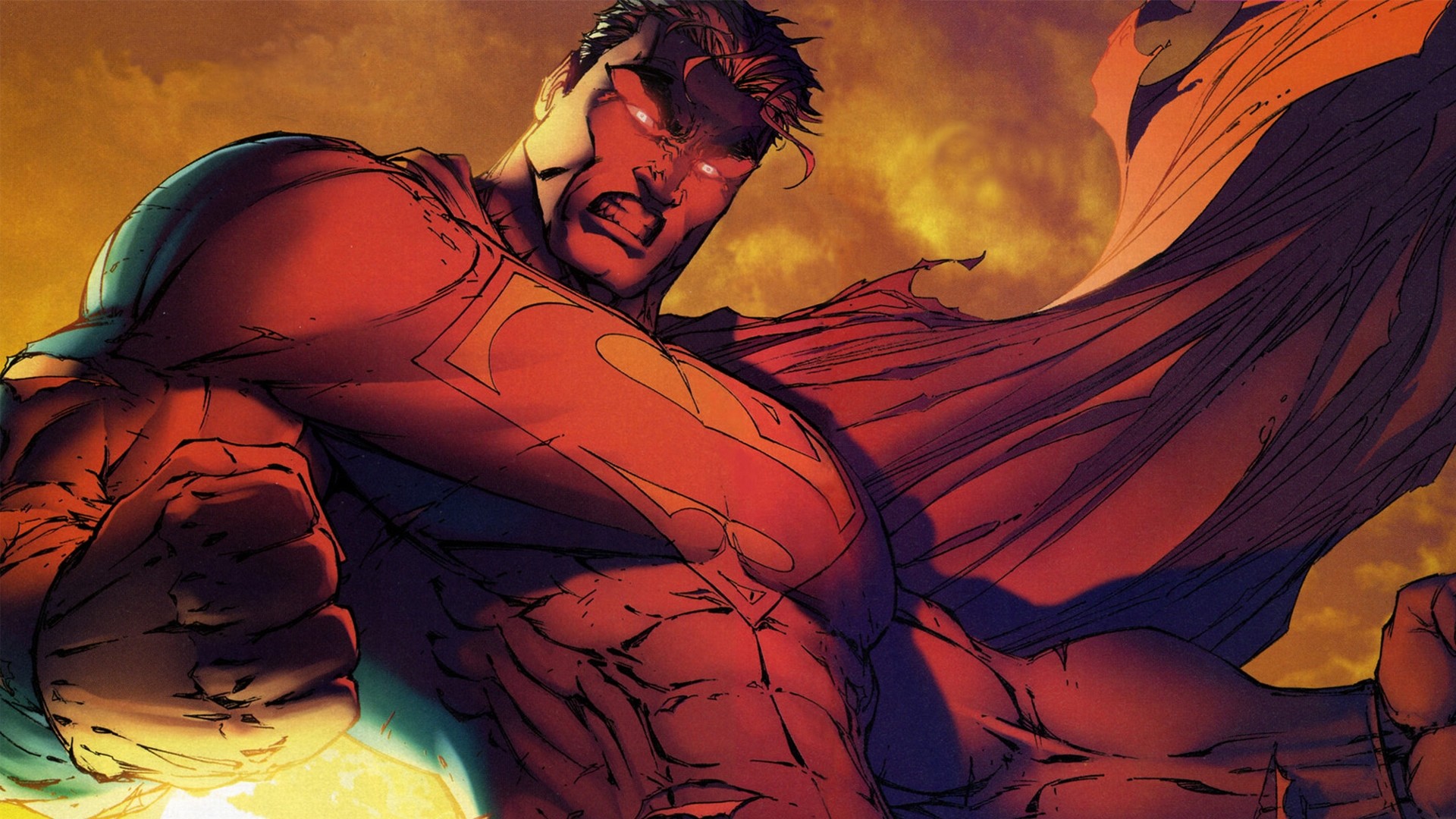 Superman, DC Comics, Fumetto, Occhi rossi, Rabbia, Full HD, sfondo per PC e portatile