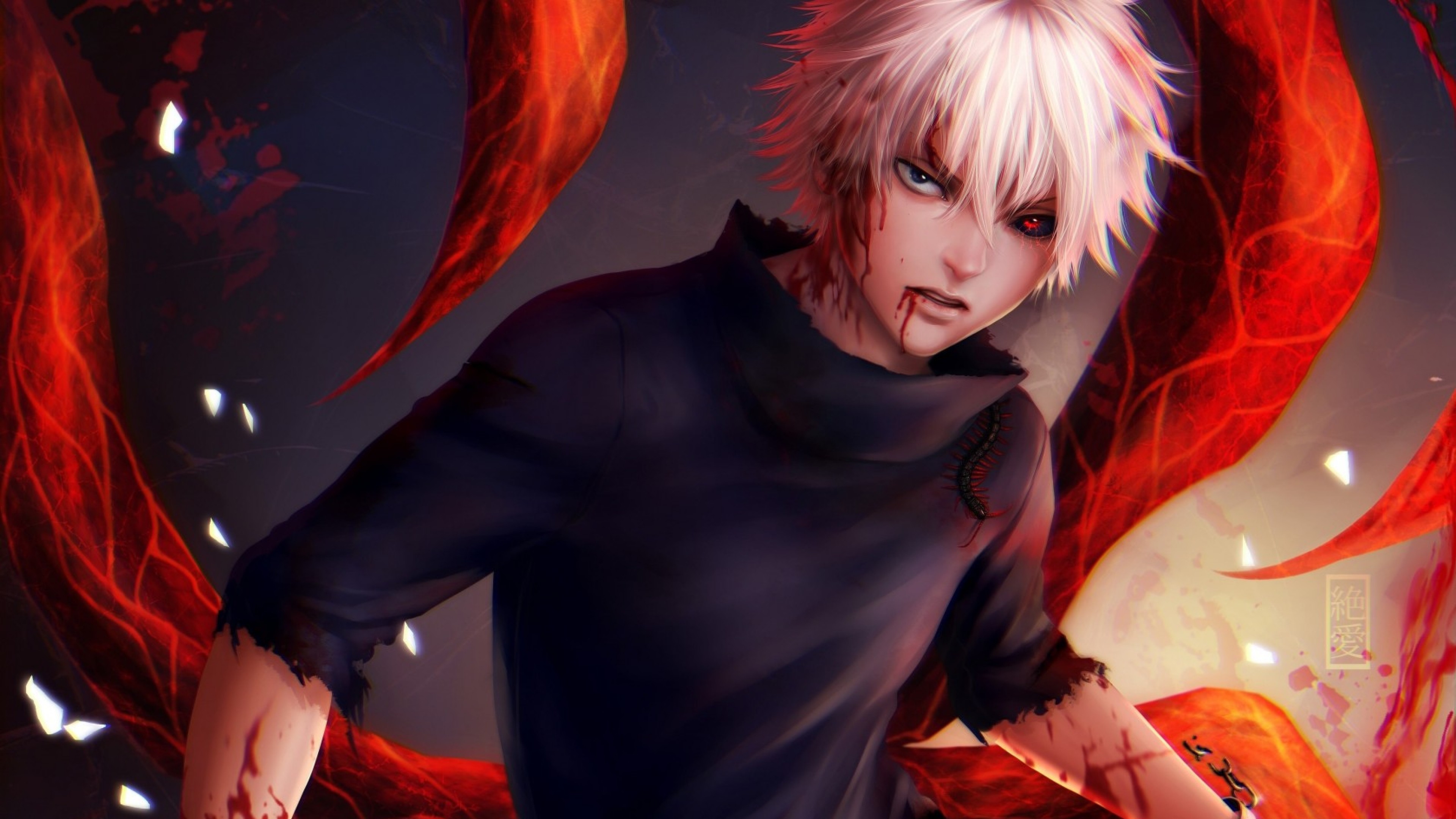 Ken Kaneki, Tokyo Ghoul, Kagune, Rosso, 3840x2160, immagine di sfondo