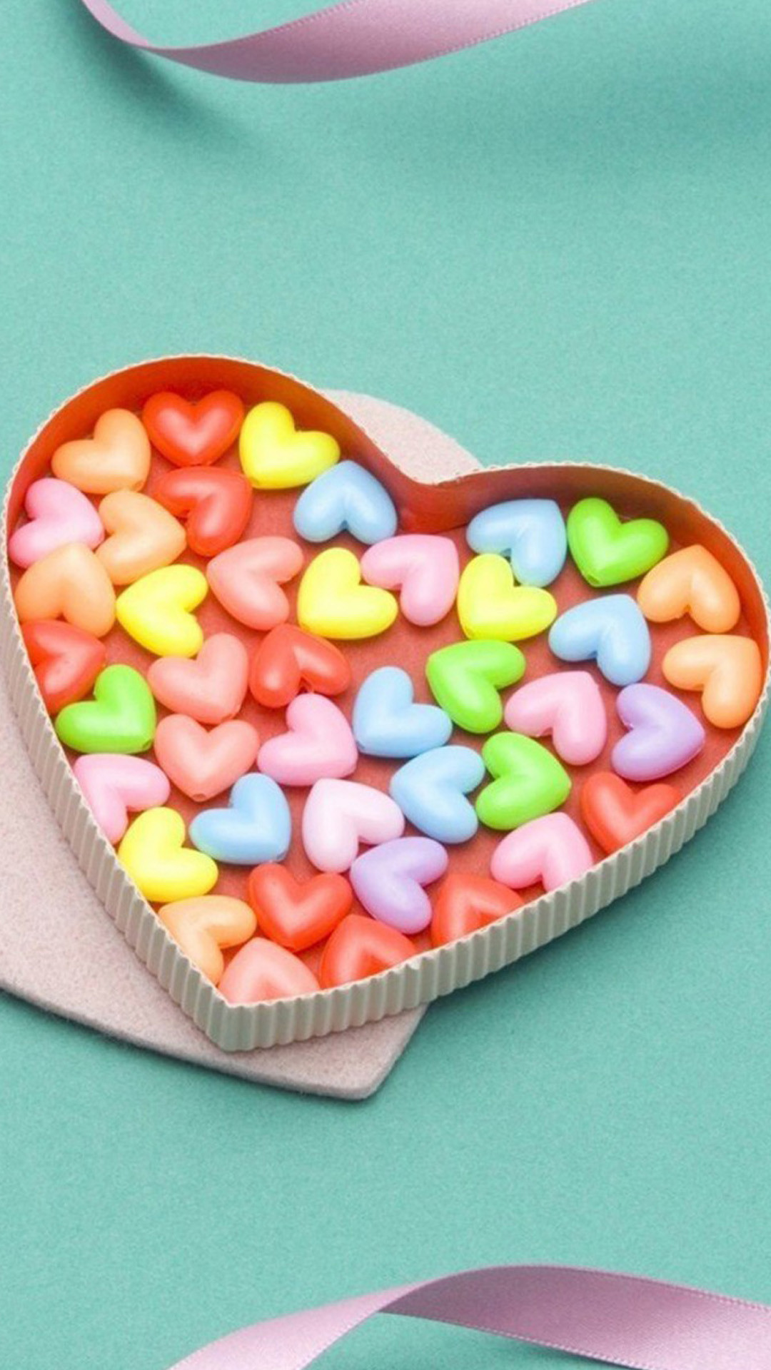 Caramelle a cuore, Scatola a cuore, San Valentino, Pastello, Full HD, sfondo verticale per cellulare