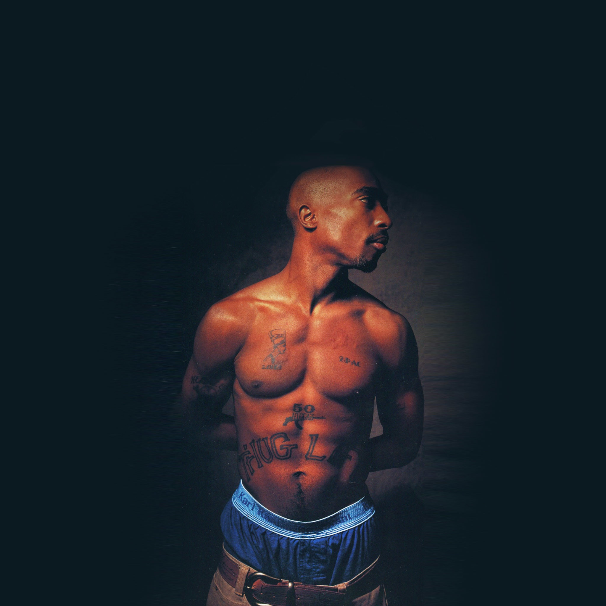 Tupac Shakur, Tatuaggi, Sfondo scuro, Full HD, schermata di blocco iPad