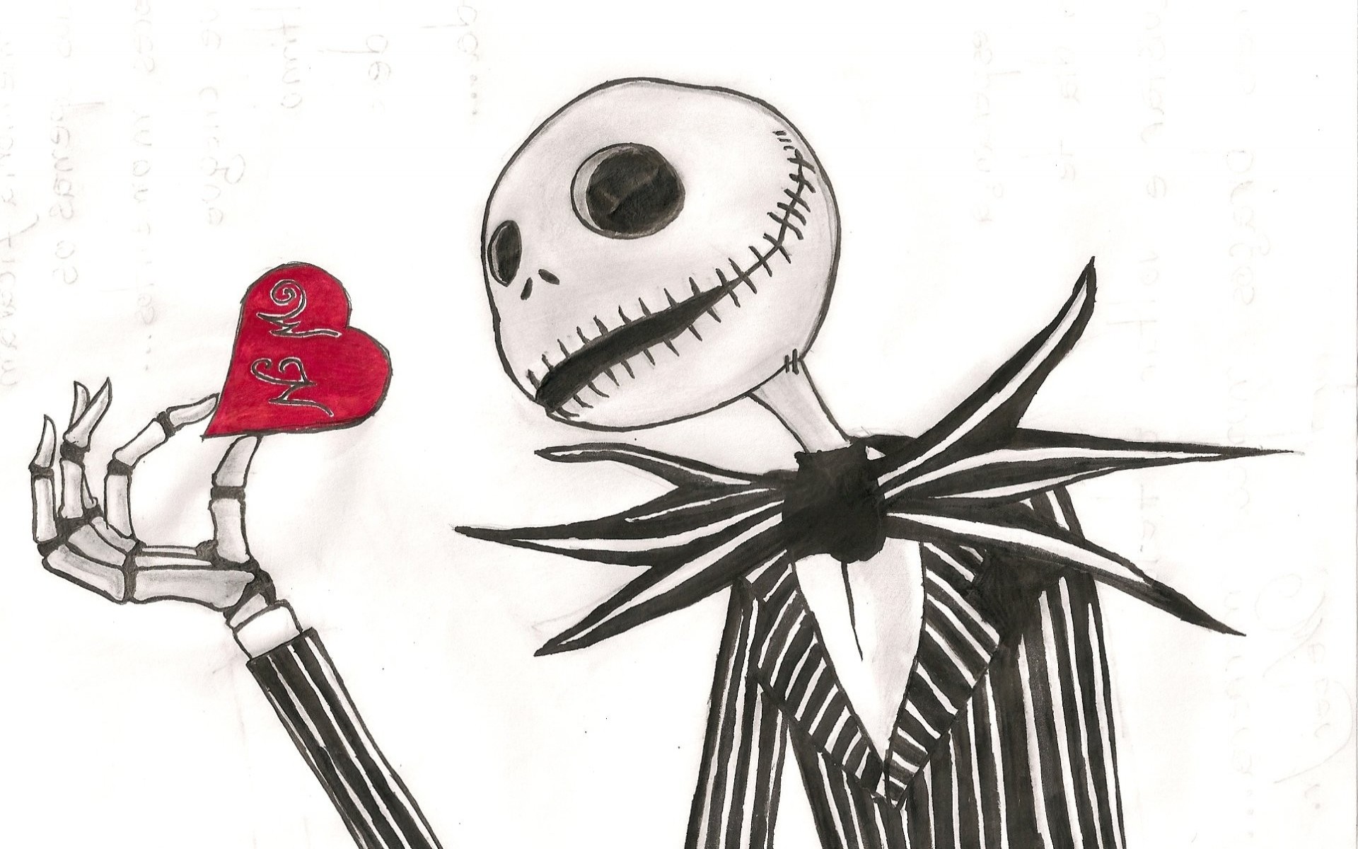 Jack Skellington, Nightmare Before Christmas, Disegno a matita, Cuore, sfondo per portatile
