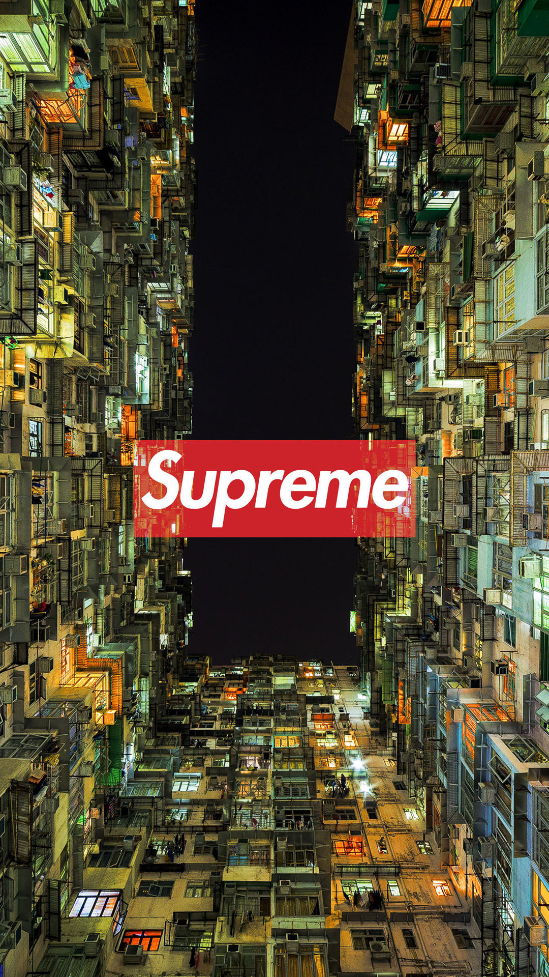 Logo Supreme, Yick Cheong Building, Hong Kong, Vista dal basso, Full HD, sfondo verticale per cellulare