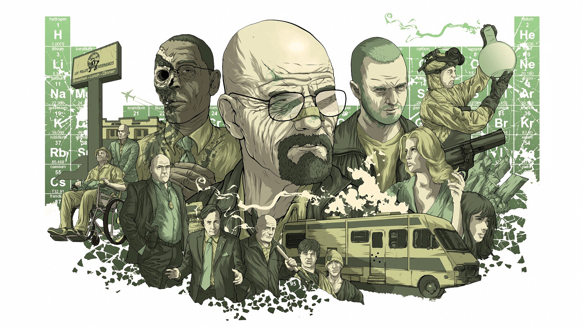 Walter White, Jesse Pinkman, Breaking Bad, Saul Goodman, Camper, Illustrazione, sfondo 1080p