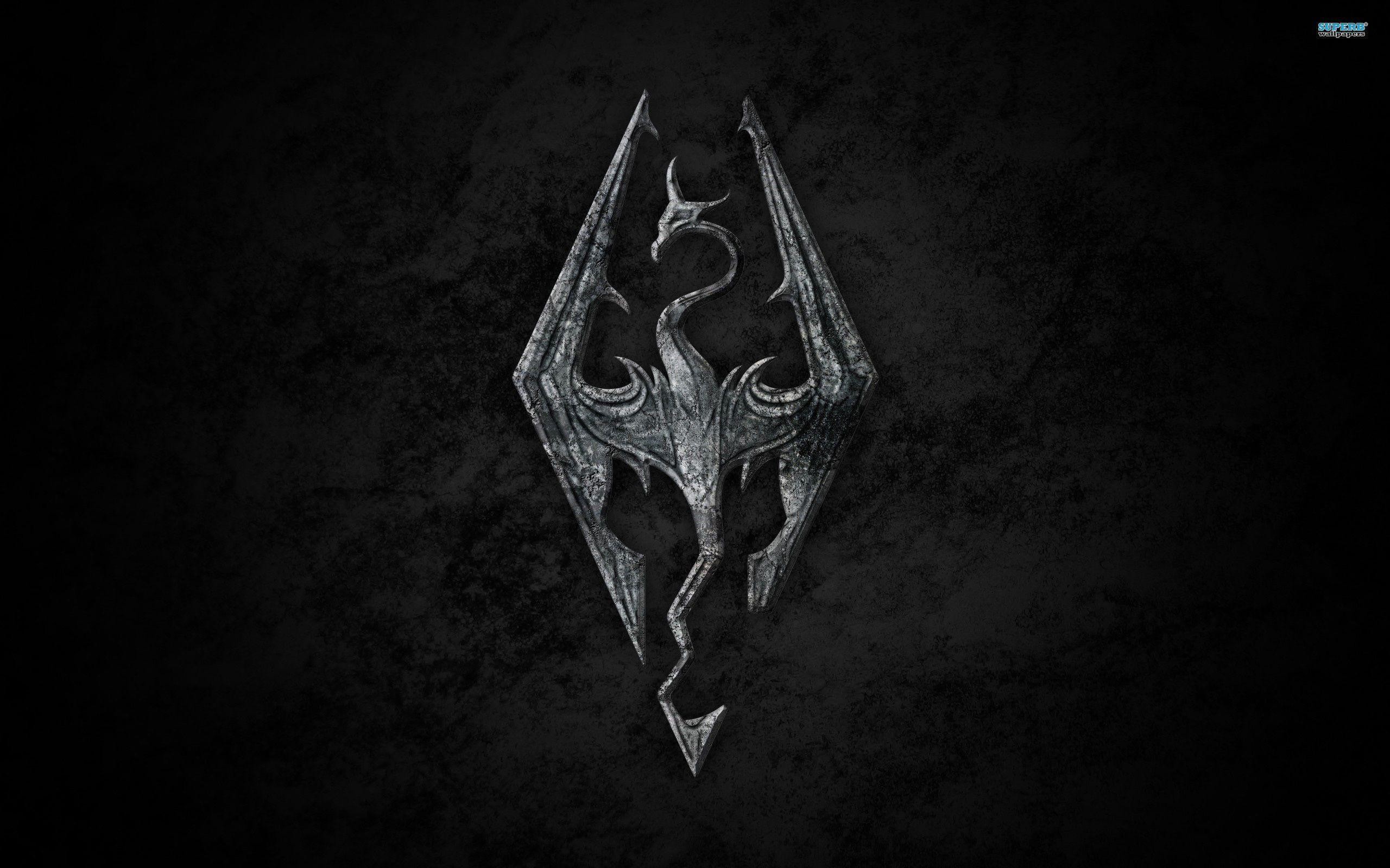 Simbolo di Skyrim, The Elder Scrolls V: Skyrim, Sfondo nero, 16:10 2K, wallpaper widescreen