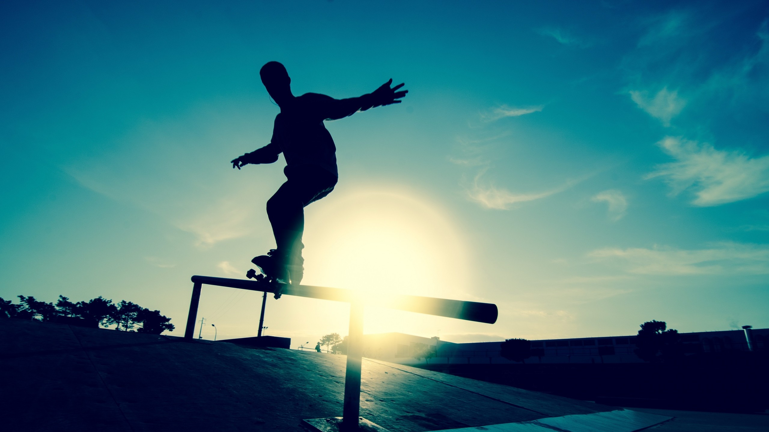 Skateboard, Silhouette, Grind, Controluce, 2K 1440p, sfondo desktop