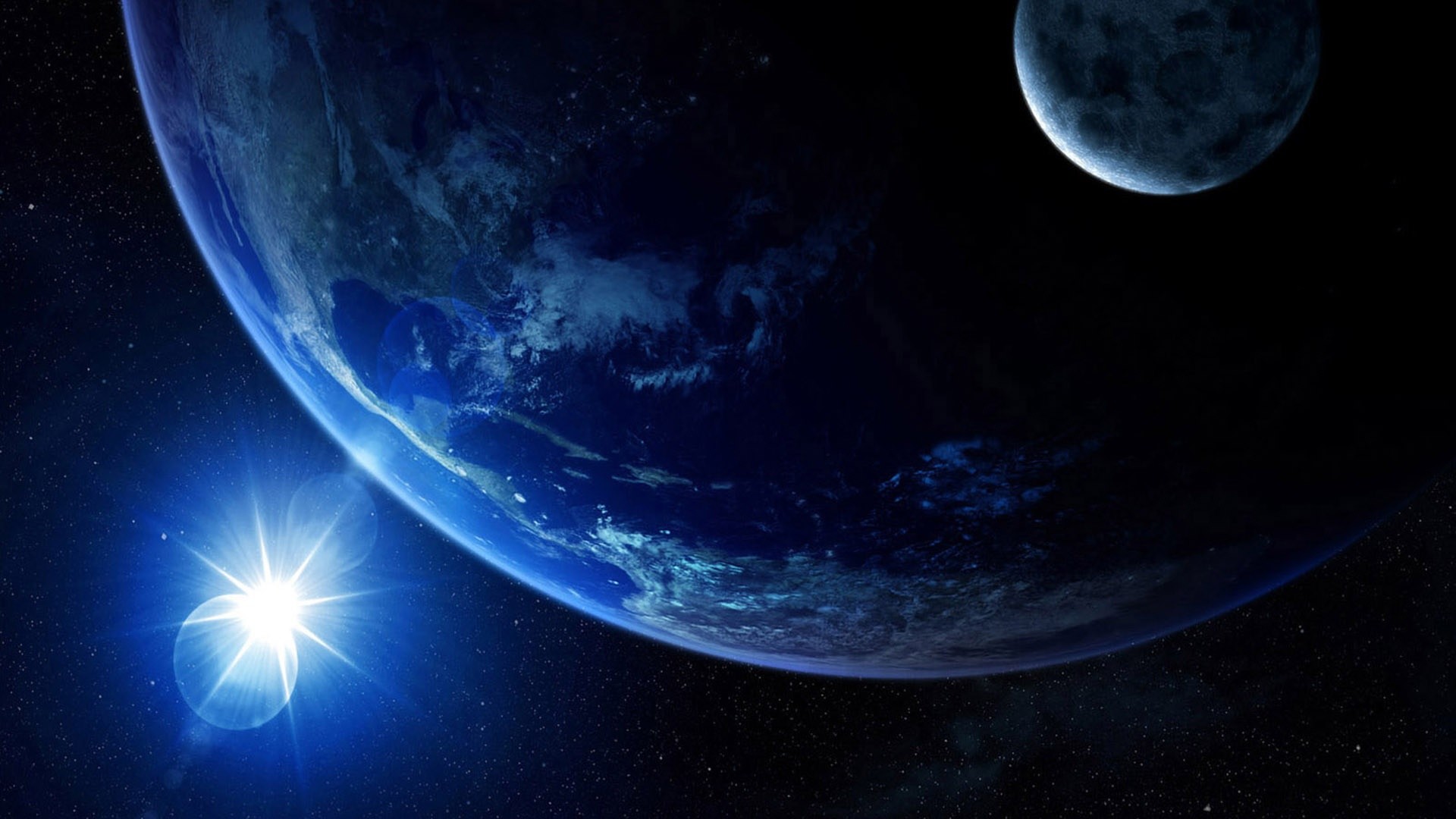 Terra, Luna, Spazio, Sole, Arte digitale, 1920x1080, wallpaper desktop