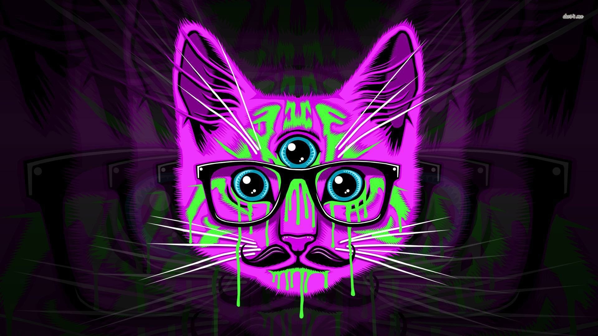Gatto, Terzo occhio, Psichedelico, Occhiali, Neon, 1920x1080, sfondo per PC