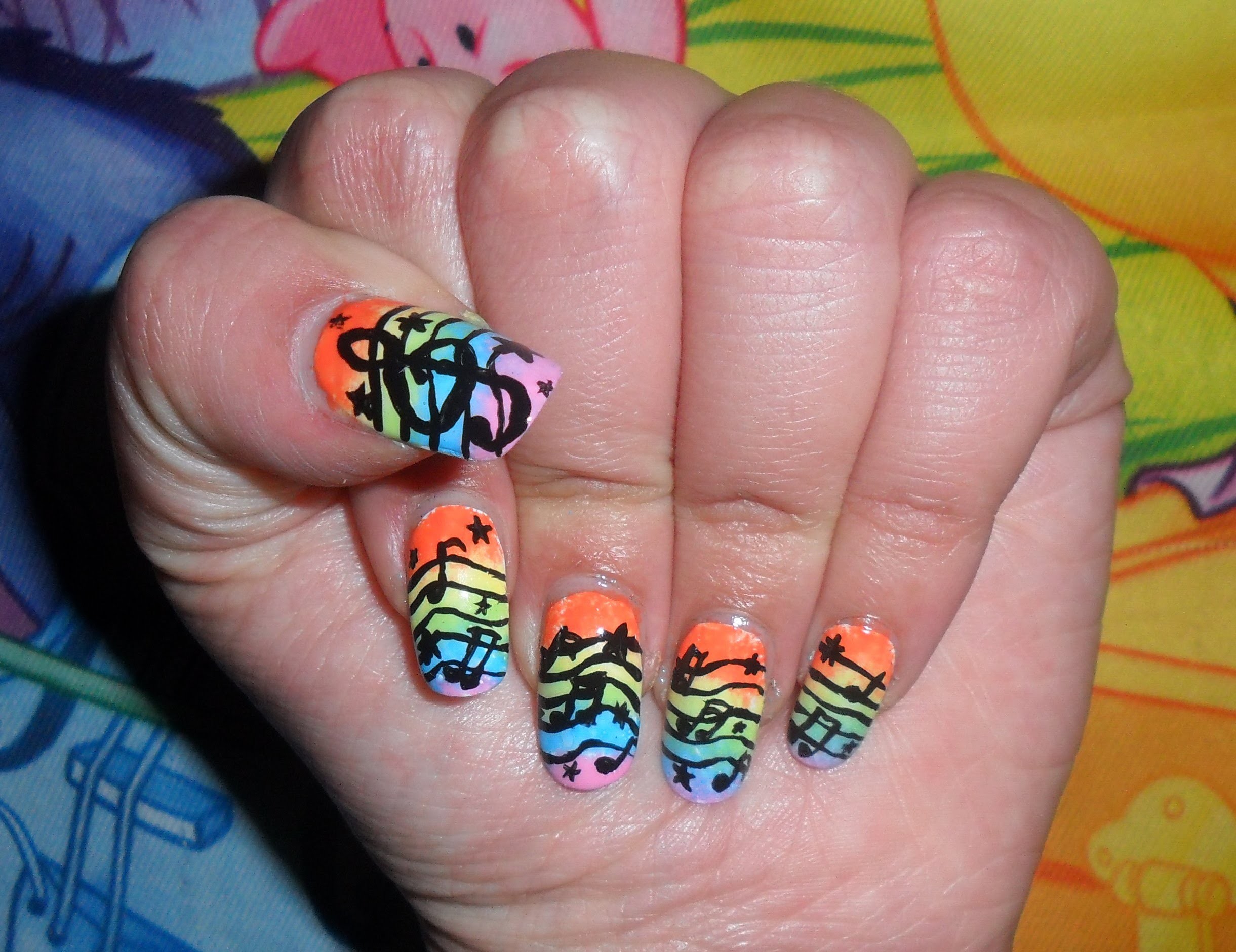 Nail art, Note musicali, Unghie arcobaleno, Mano, Full HD, sfondo per PC