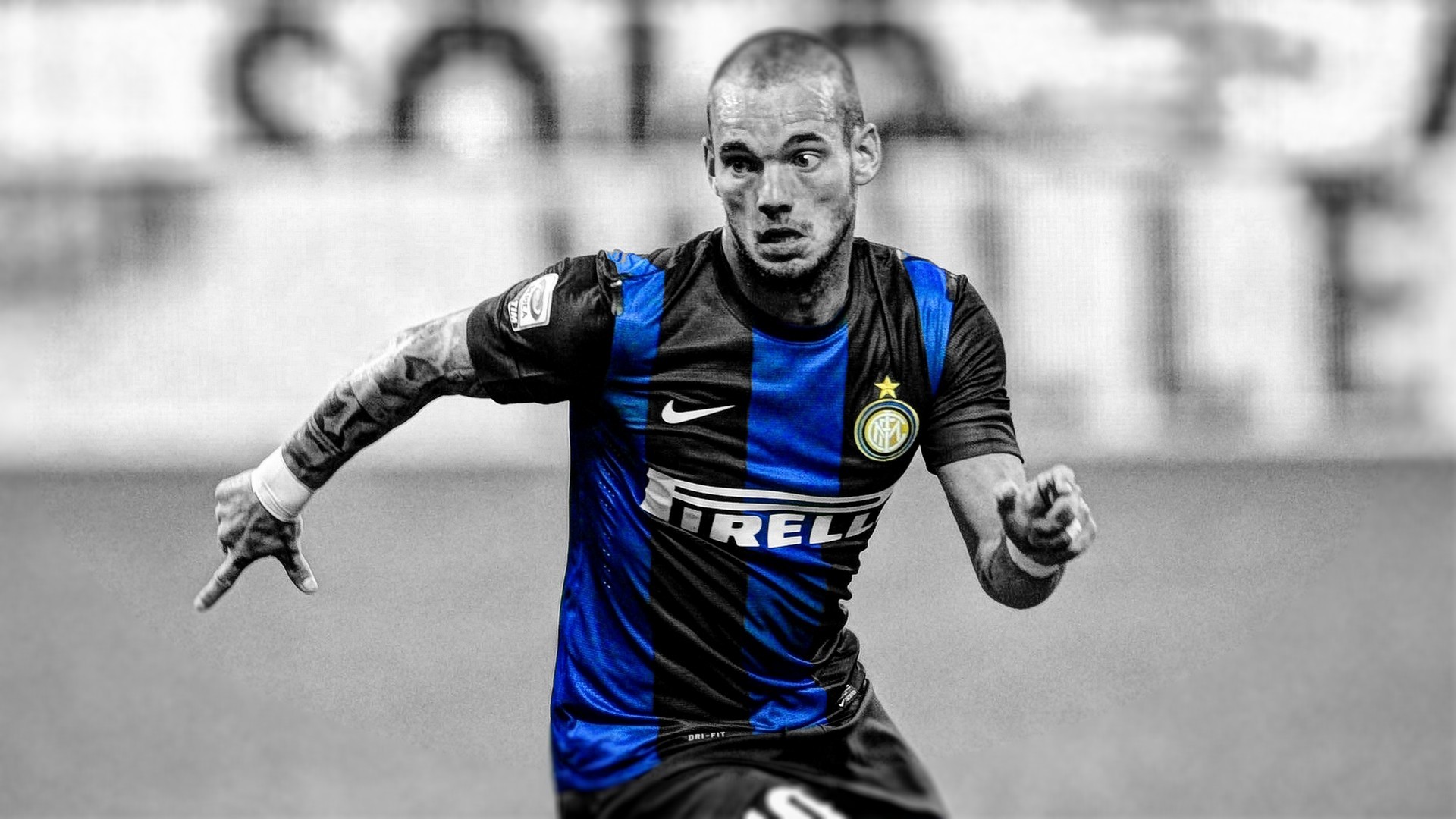 Wesley Sneijder, Inter, Maglia Inter, Bianco e nero, 1920x1080, sfondo per PC