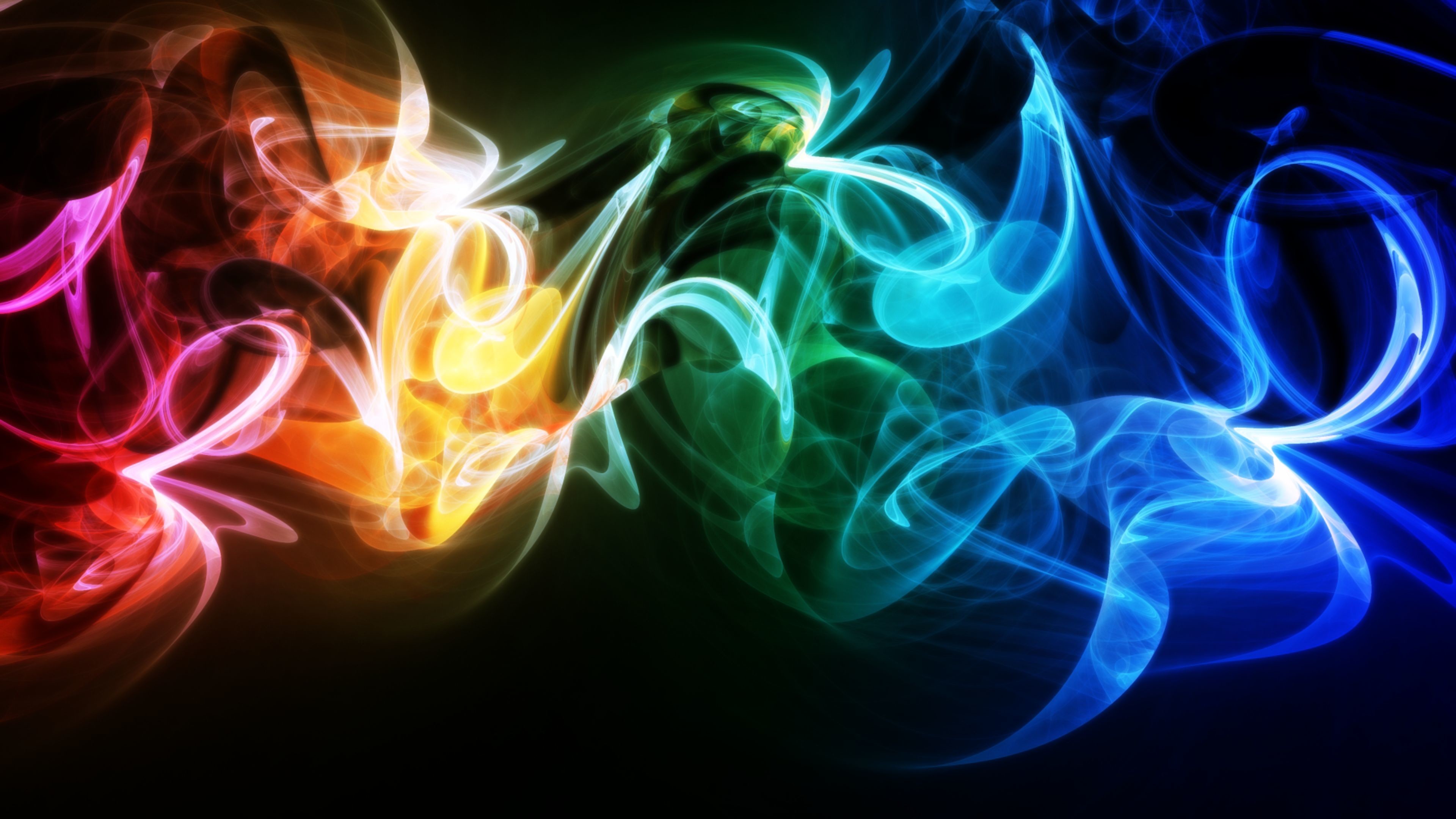Fumo colorato, Arcobaleno, Sfondo nero, 4K, wallpaper desktop