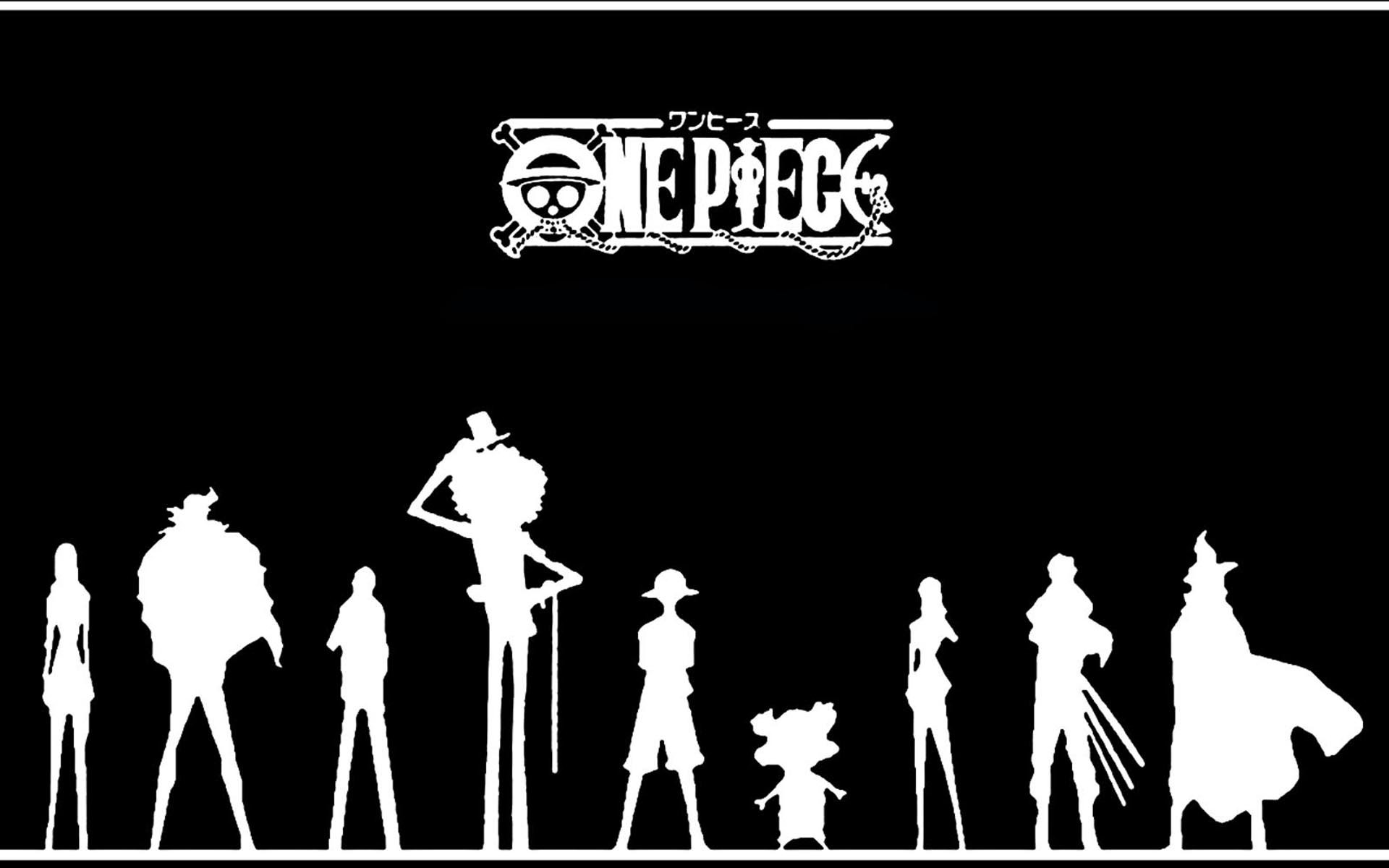 Ciurma di Cappello di Paglia, One Piece, Logo, Silhouette, Sfondo nero, wallpaper 1920x1200