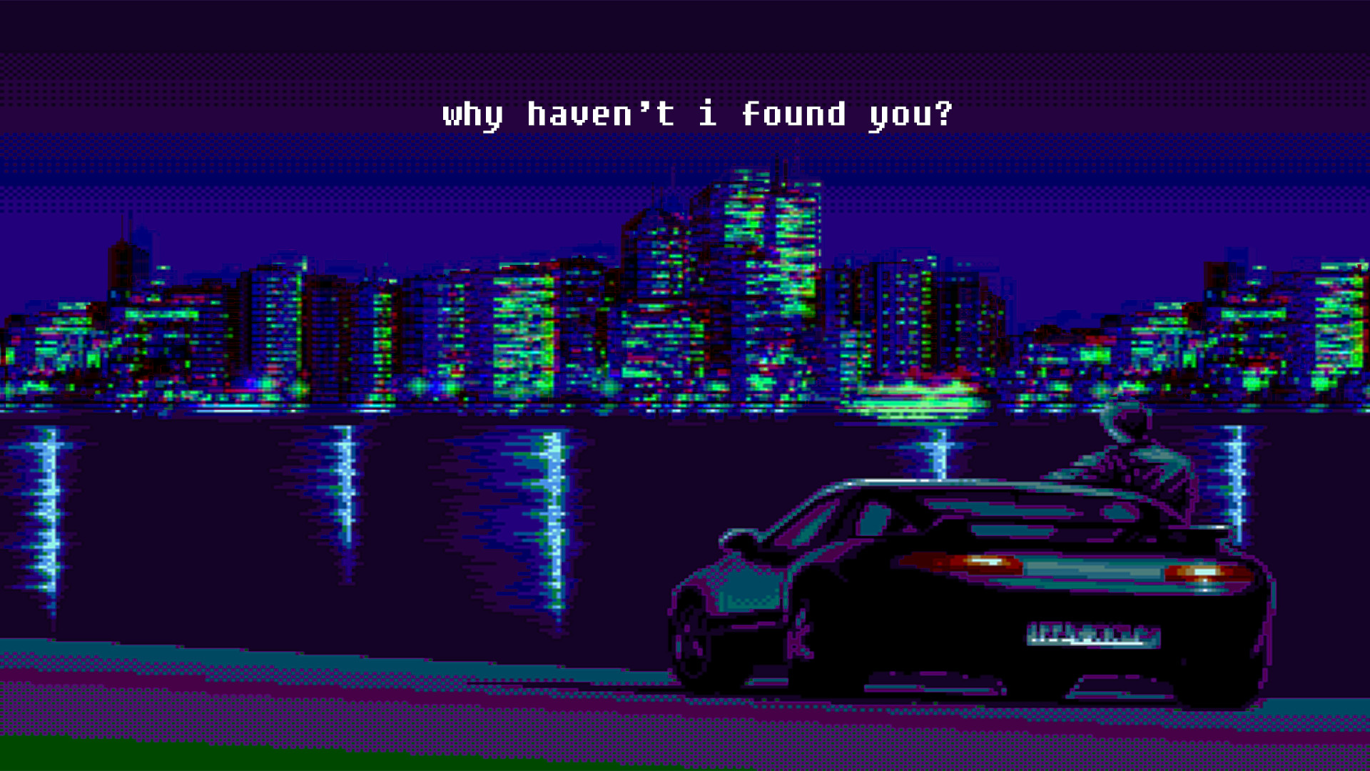 Vaporwave, Skyline, Notte, Auto sportiva, Pixel art, Full HD 1080p, sfondo desktop