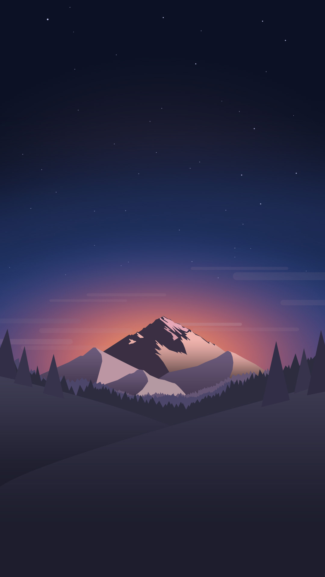 Low poly, Montagna, Notte, Foresta, Full HD, sfondo per iPhone e Android