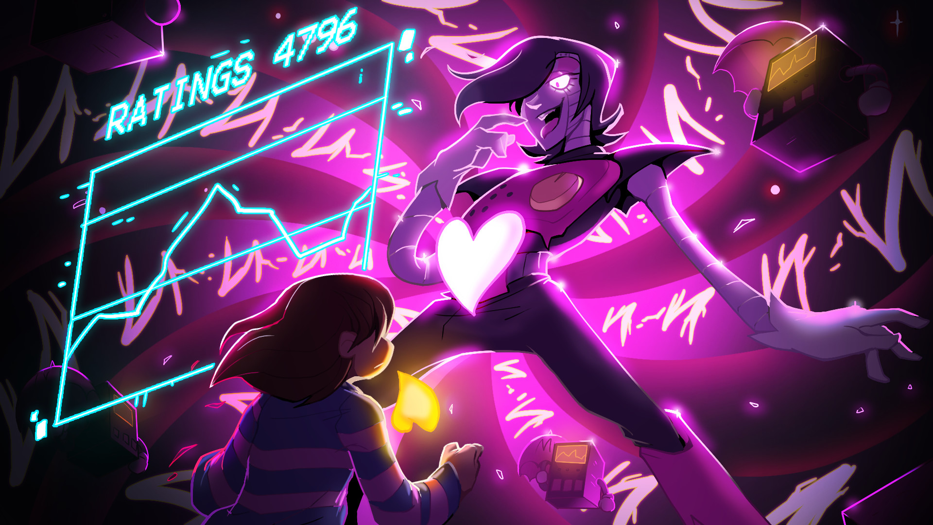 Mettaton NEO, Frisk, Undertale, Rosa, Fan art, Full HD, sfondo per PC