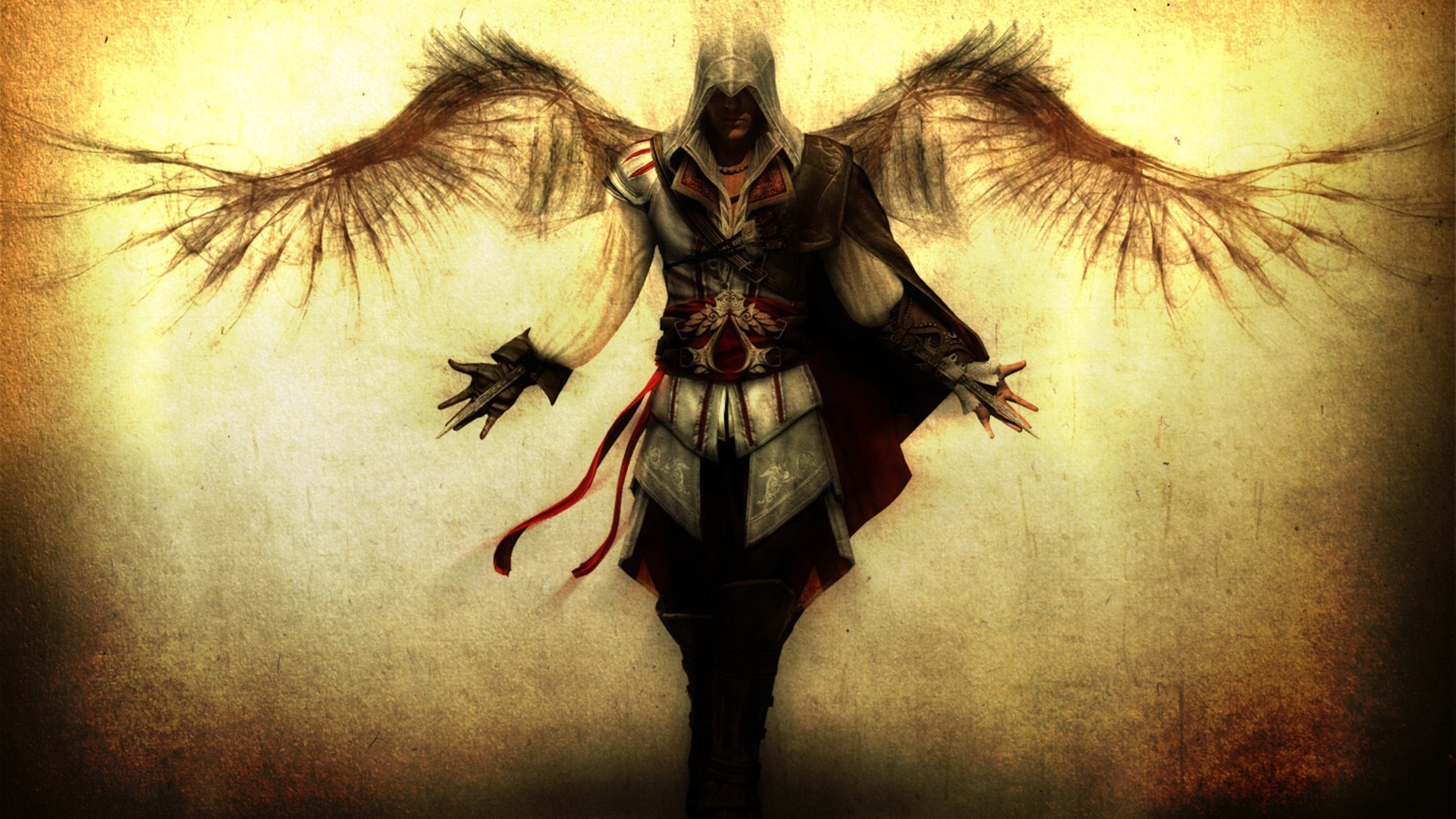 Ezio Auditore da Firenze, Assassin's Creed II, Ali, Giallo, Full HD, sfondo Windows 11