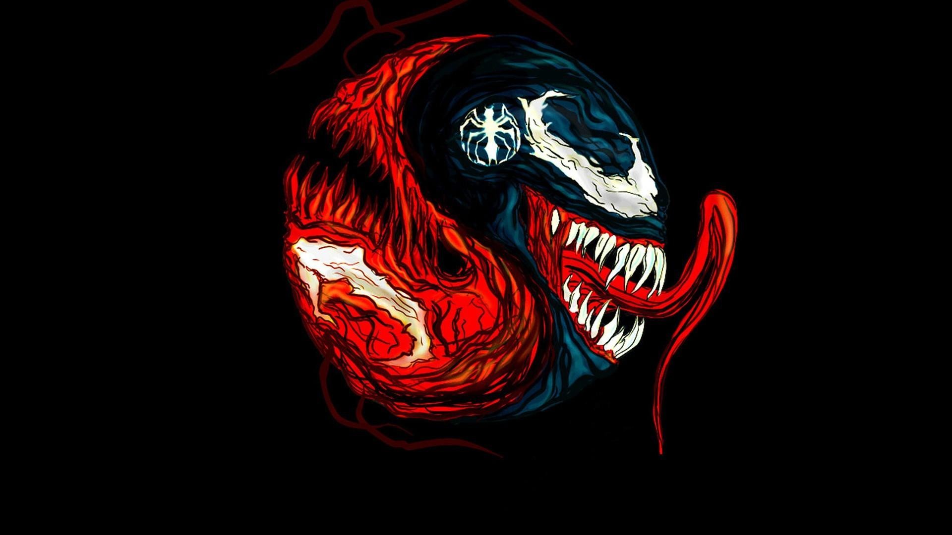 Venom, Carnage, Yin e yang, Sfondo nero, 1920x1080, wallpaper desktop