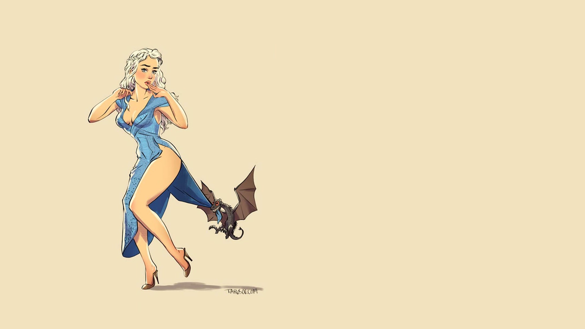 Daenerys Targaryen, Drago, Il Trono di Spade, Pin-up, Illustrazione, wallpaper per portatile
