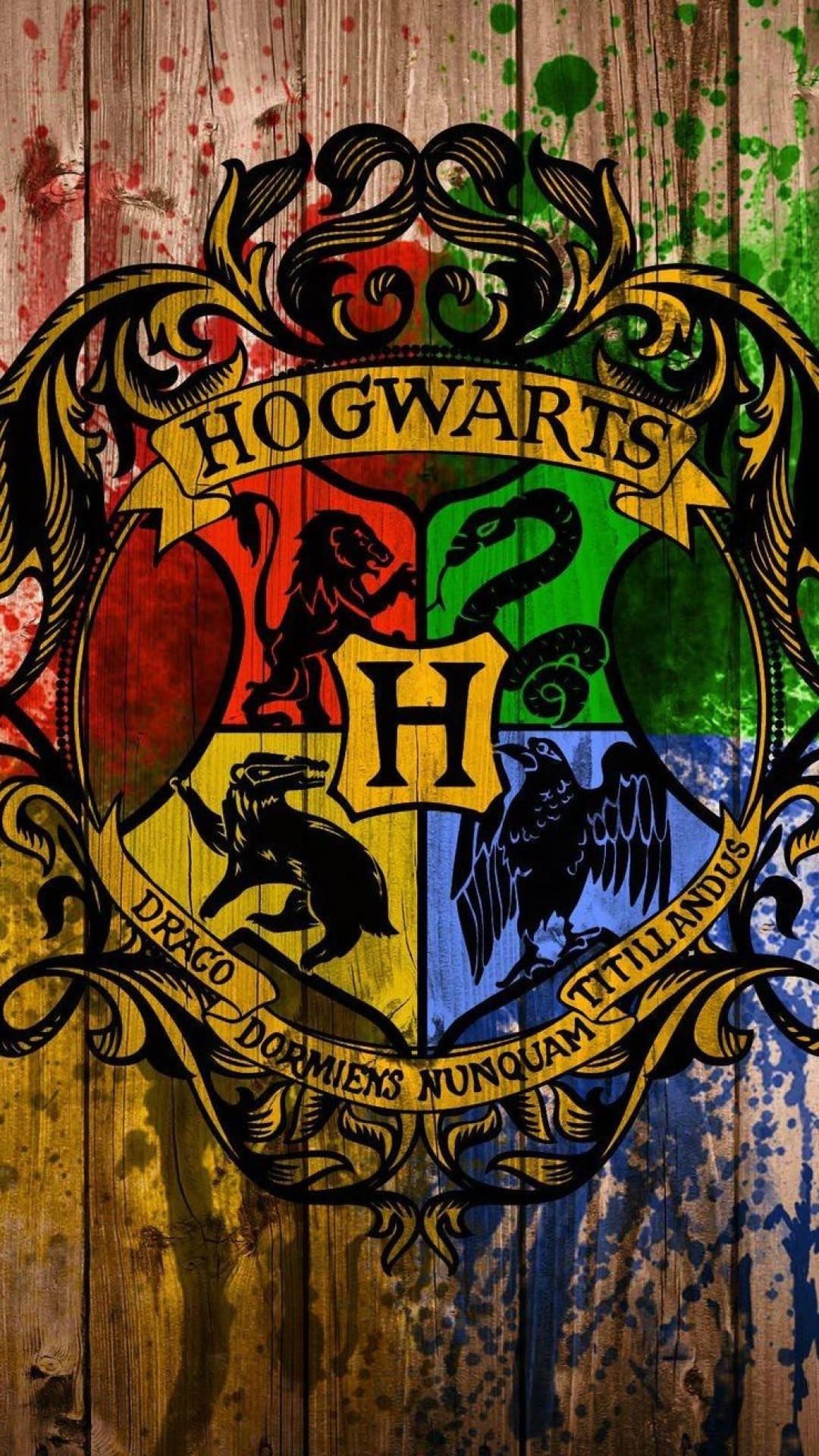 Stemma di Hogwarts, Hogwarts, Harry Potter, Legno, Colori, Full HD, sfondo per smartphone