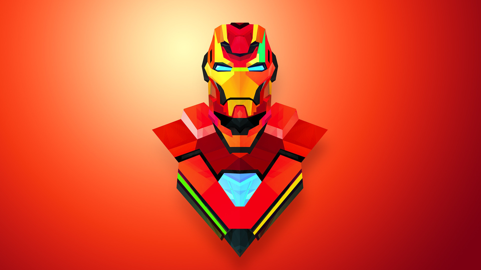 Iron Man, Marvel, Low poly, Arancione, 16:9 Full HD, sfondo widescreen