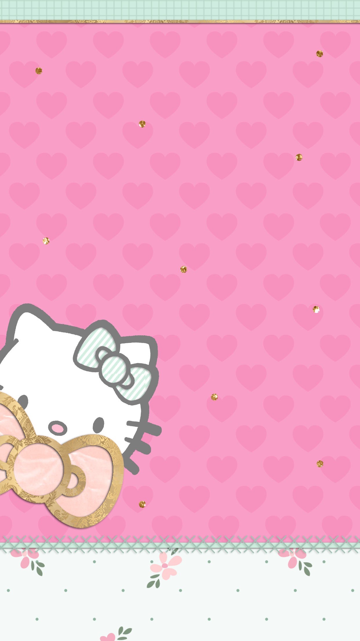 Hello Kitty, Cuori, Rosa, Fiocco, Kawaii, Full HD, sfondo per smartphone