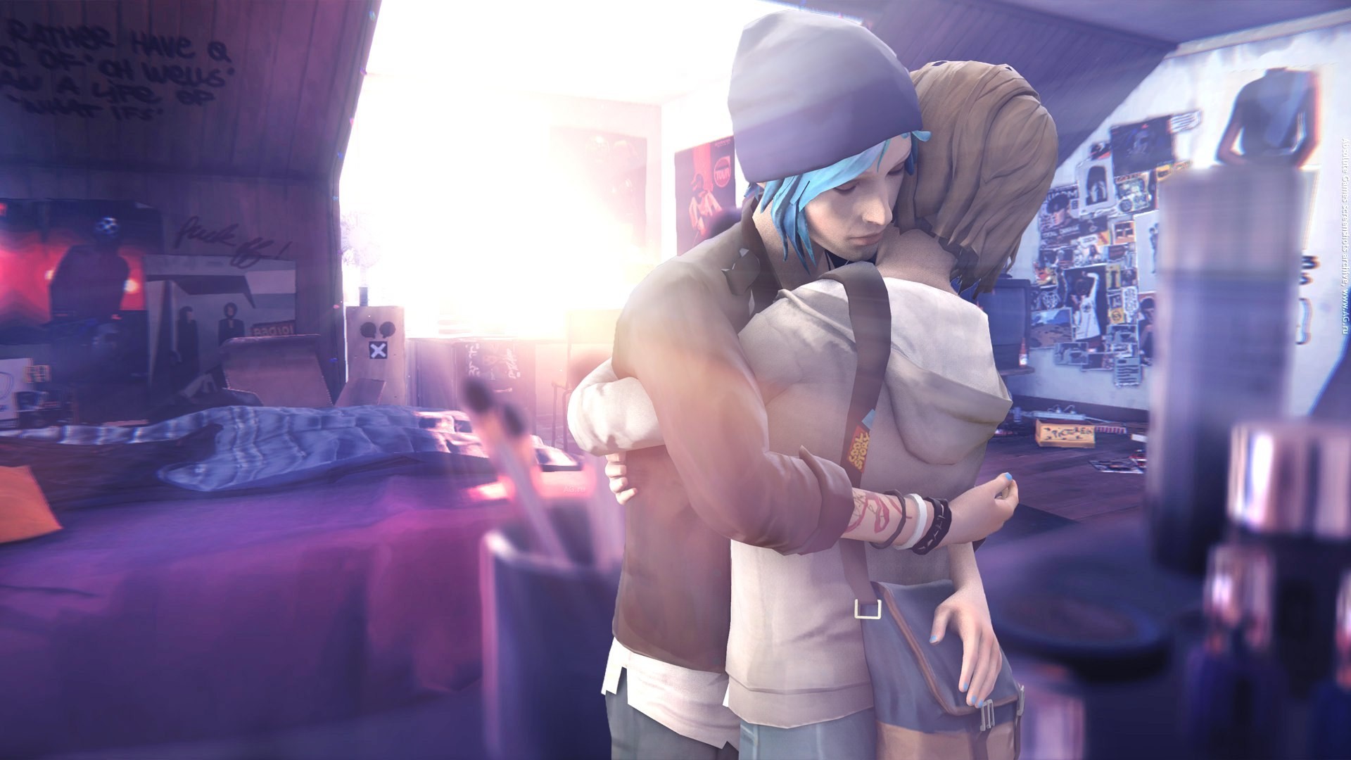 Chloe Price, Max Caulfield, Life is Strange, Abbraccio, Camera, Full HD, wallpaper per computer