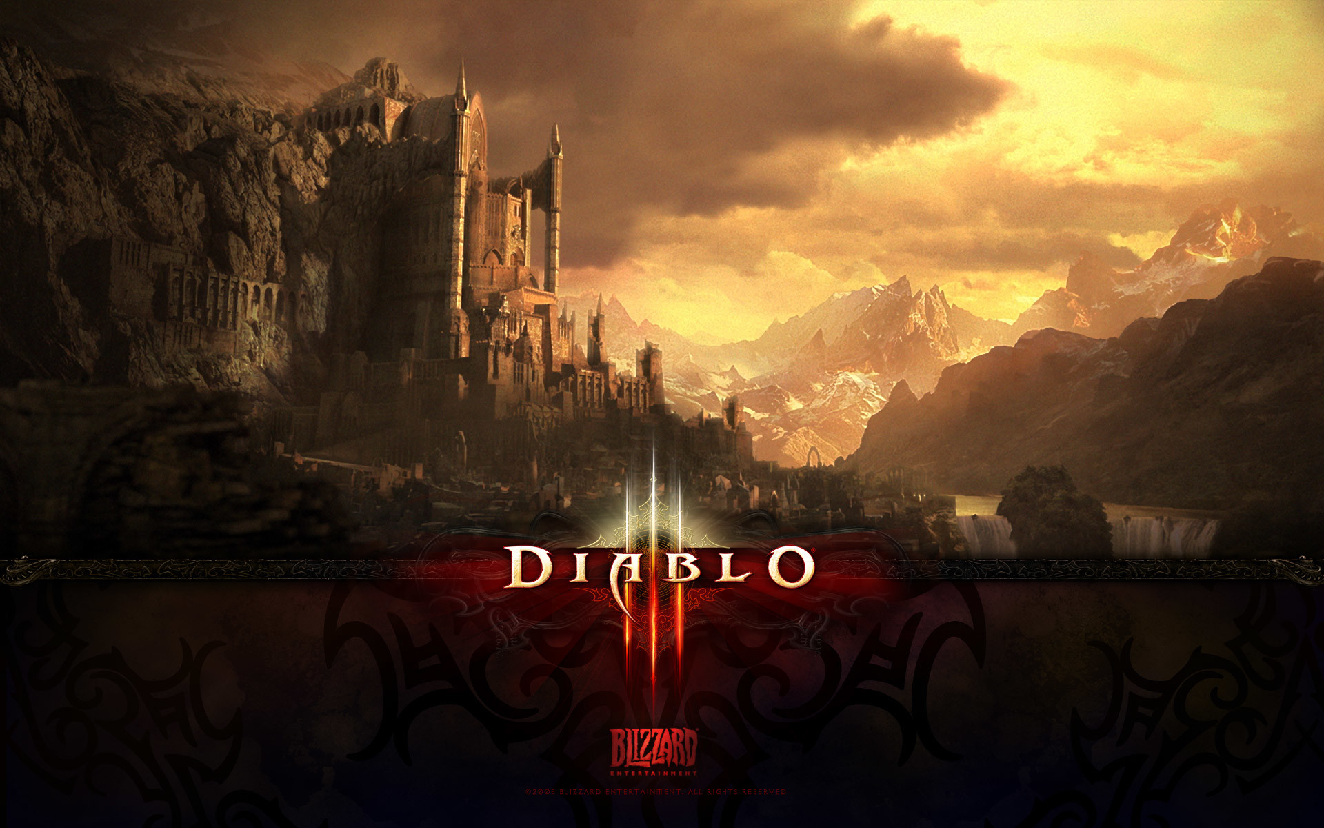 Diablo III, Logo, Castello, Tramonto, 16:10 Full HD, sfondo widescreen