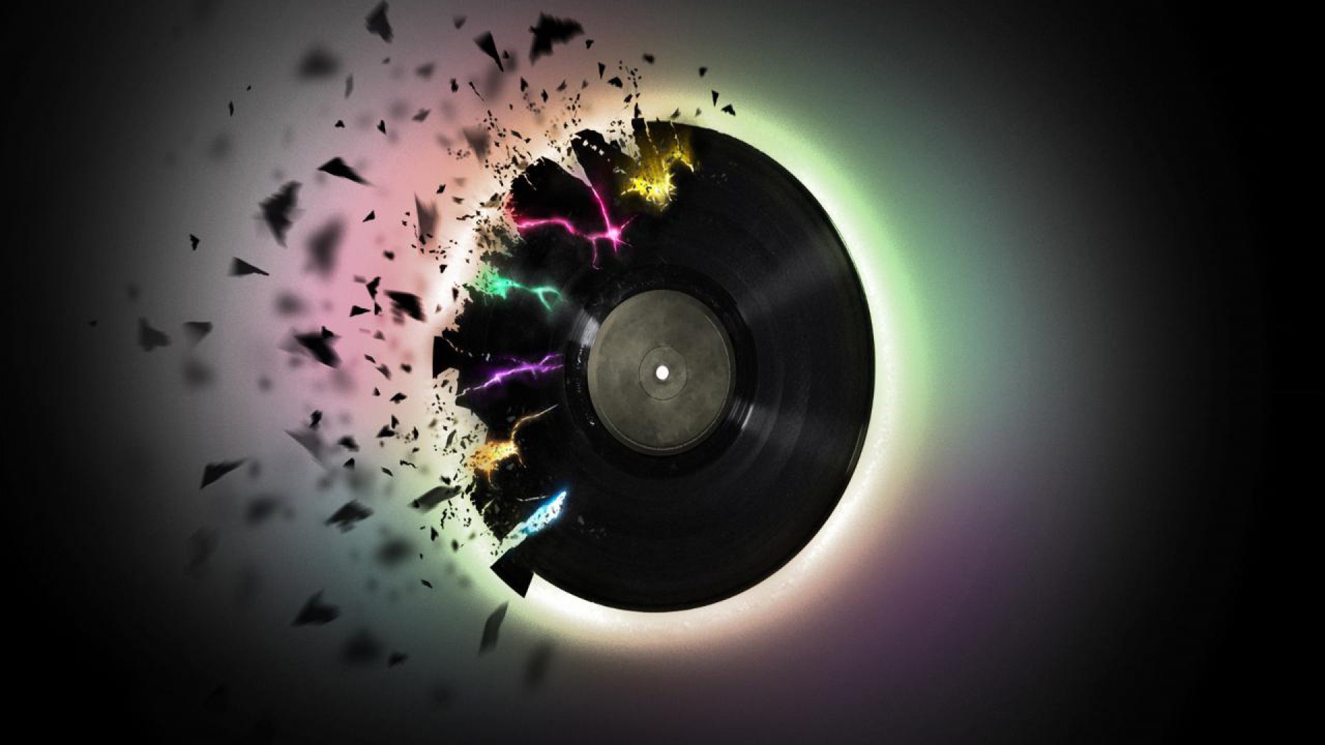 Disco in vinile, Frammenti, Sfondo nero, 1920x1080, wallpaper desktop