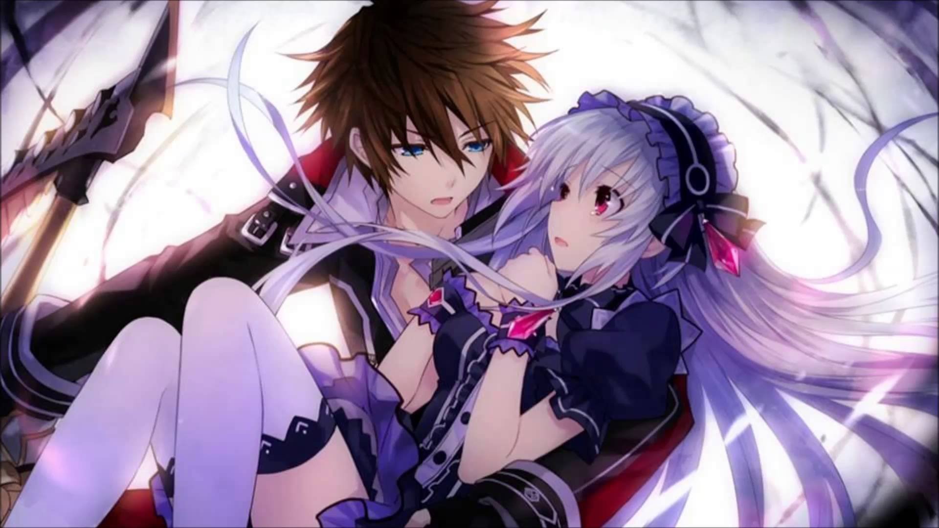 Coppia anime, Gothic lolita, Capelli argentati, Abbraccio, Fantasy, sfondo desktop 1080p