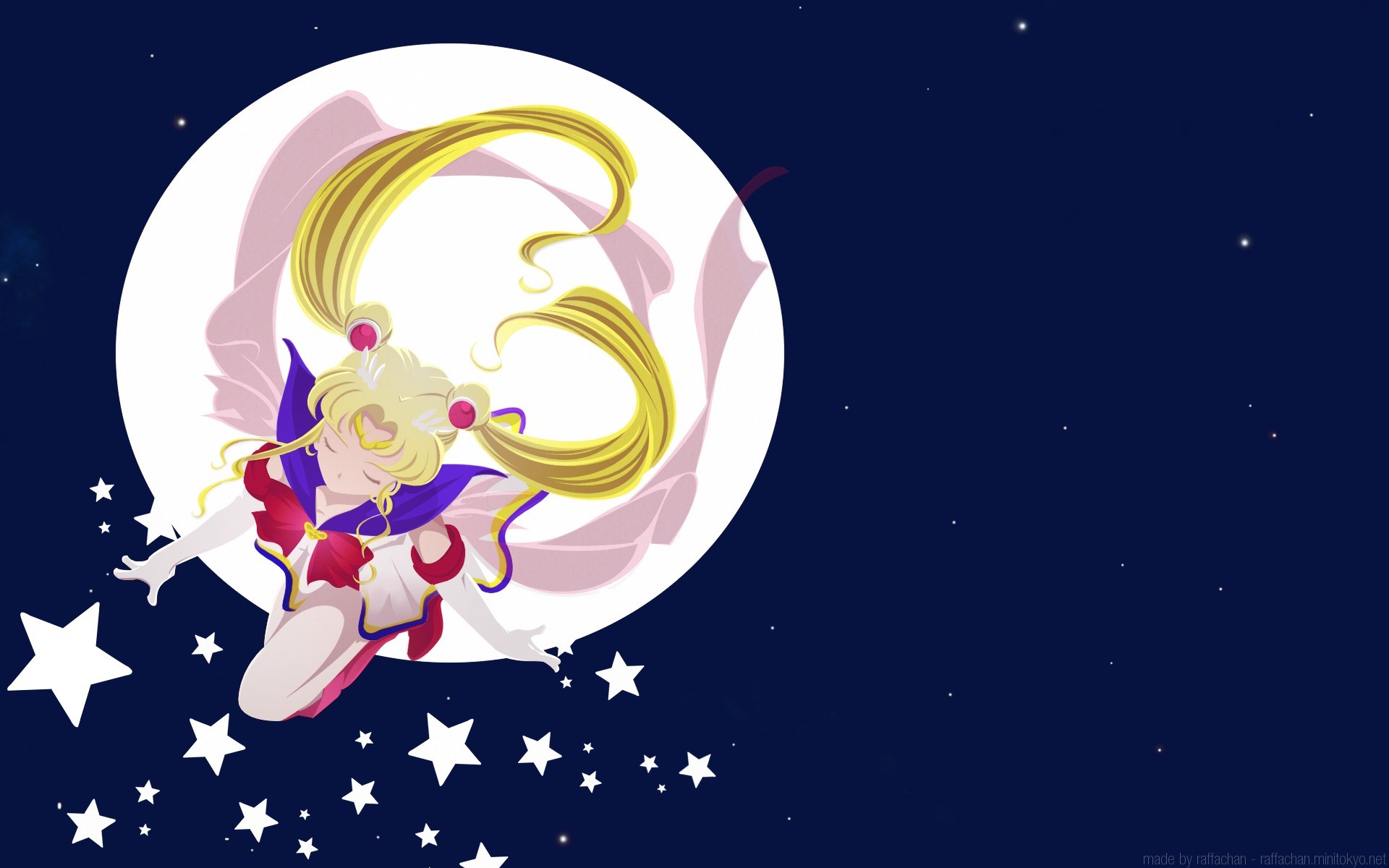 Sailor Moon, Luna piena, Stelle, Blu notte, Full HD, sfondo desktop