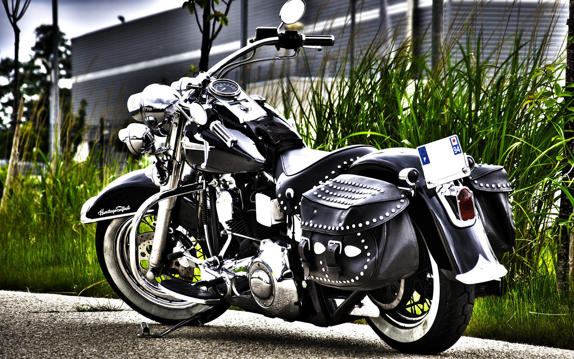 Harley-Davidson Heritage Softail, Harley-Davidson, Borse laterali, Erba, Touring, wallpaper desktop